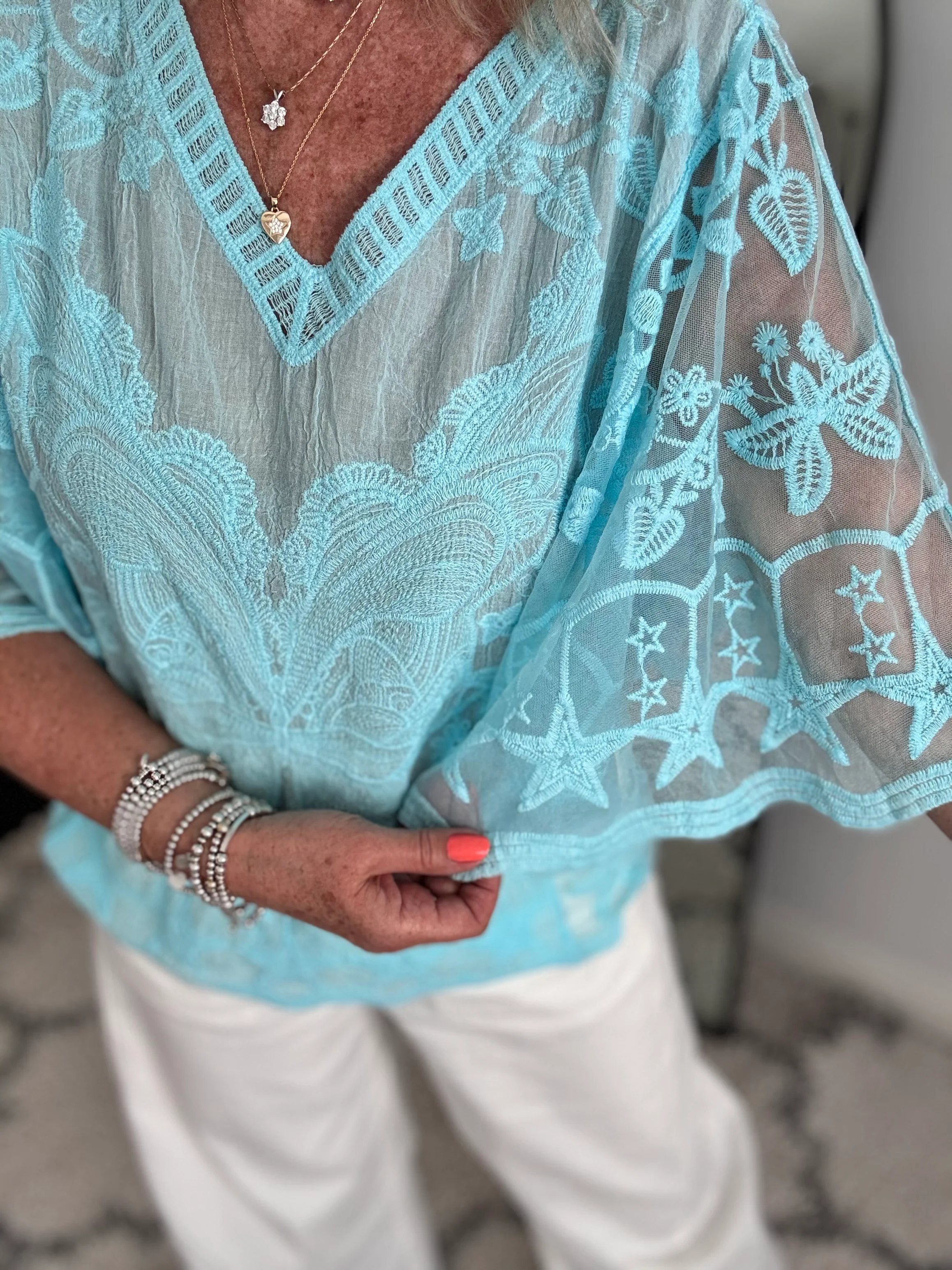 Lace Butterfly & Star Top in Aqua - Image 2