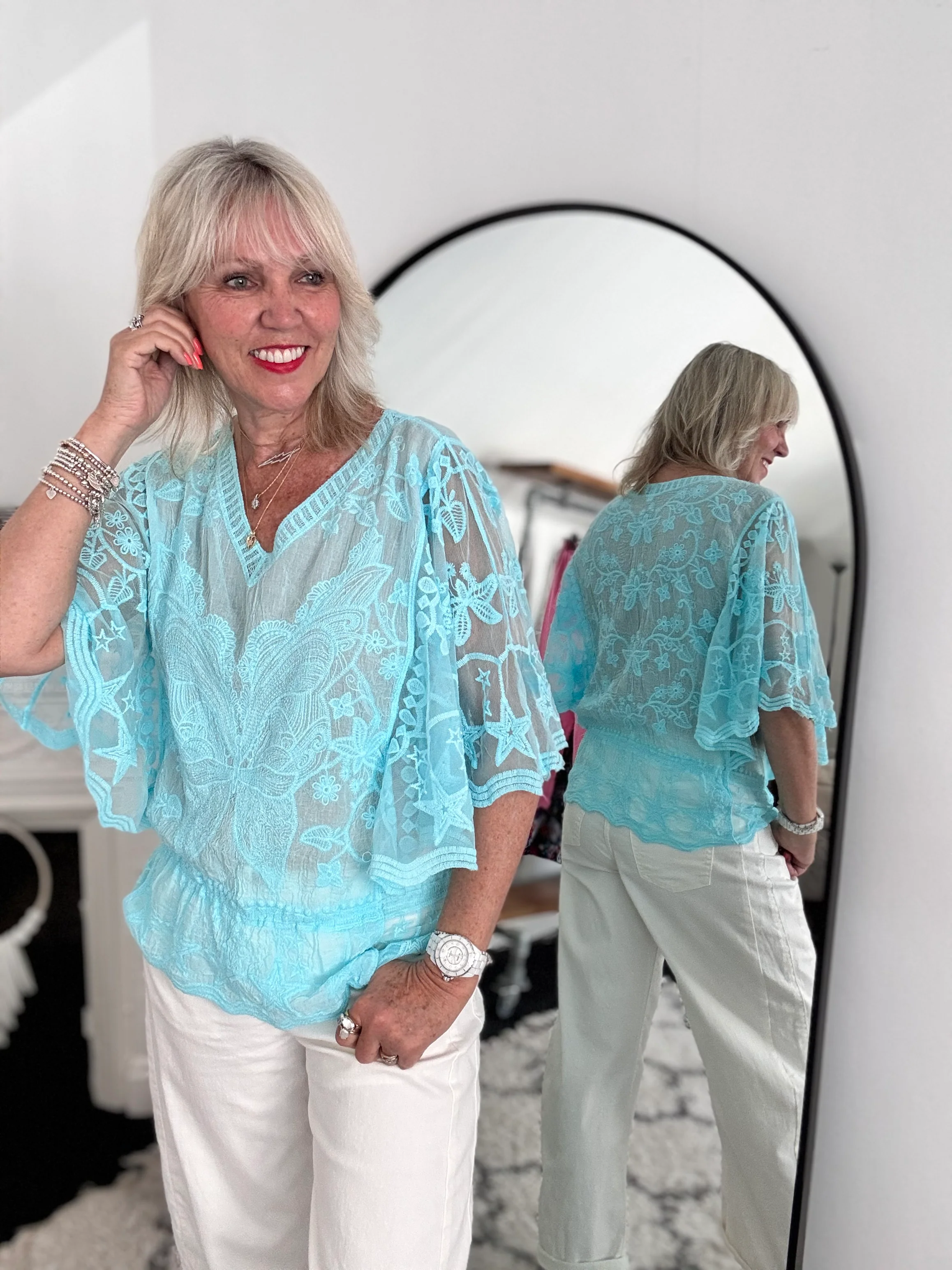 Lace Butterfly & Star Top in Aqua - Image 3