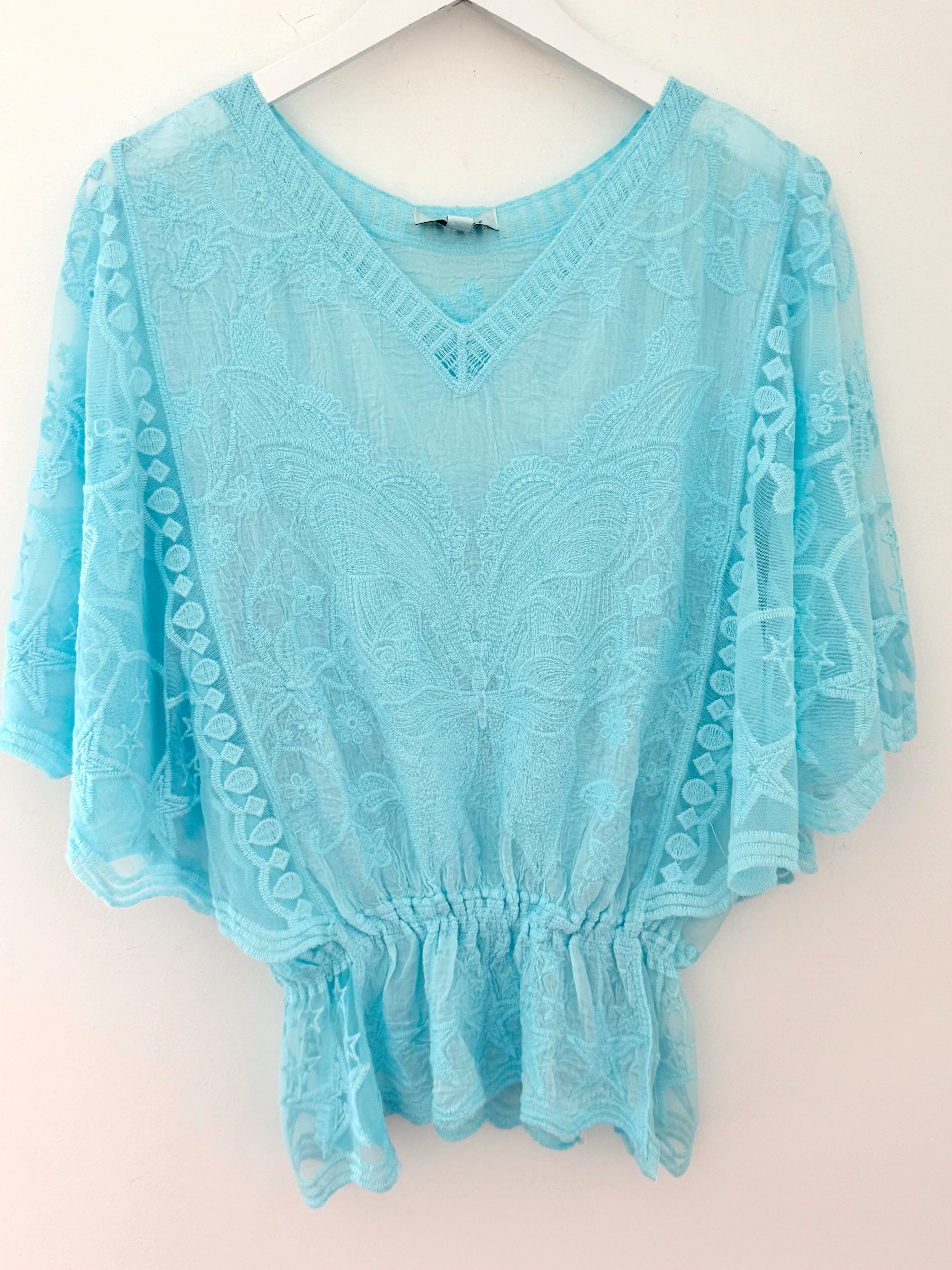 Lace Butterfly & Star Top in Aqua - Image 6