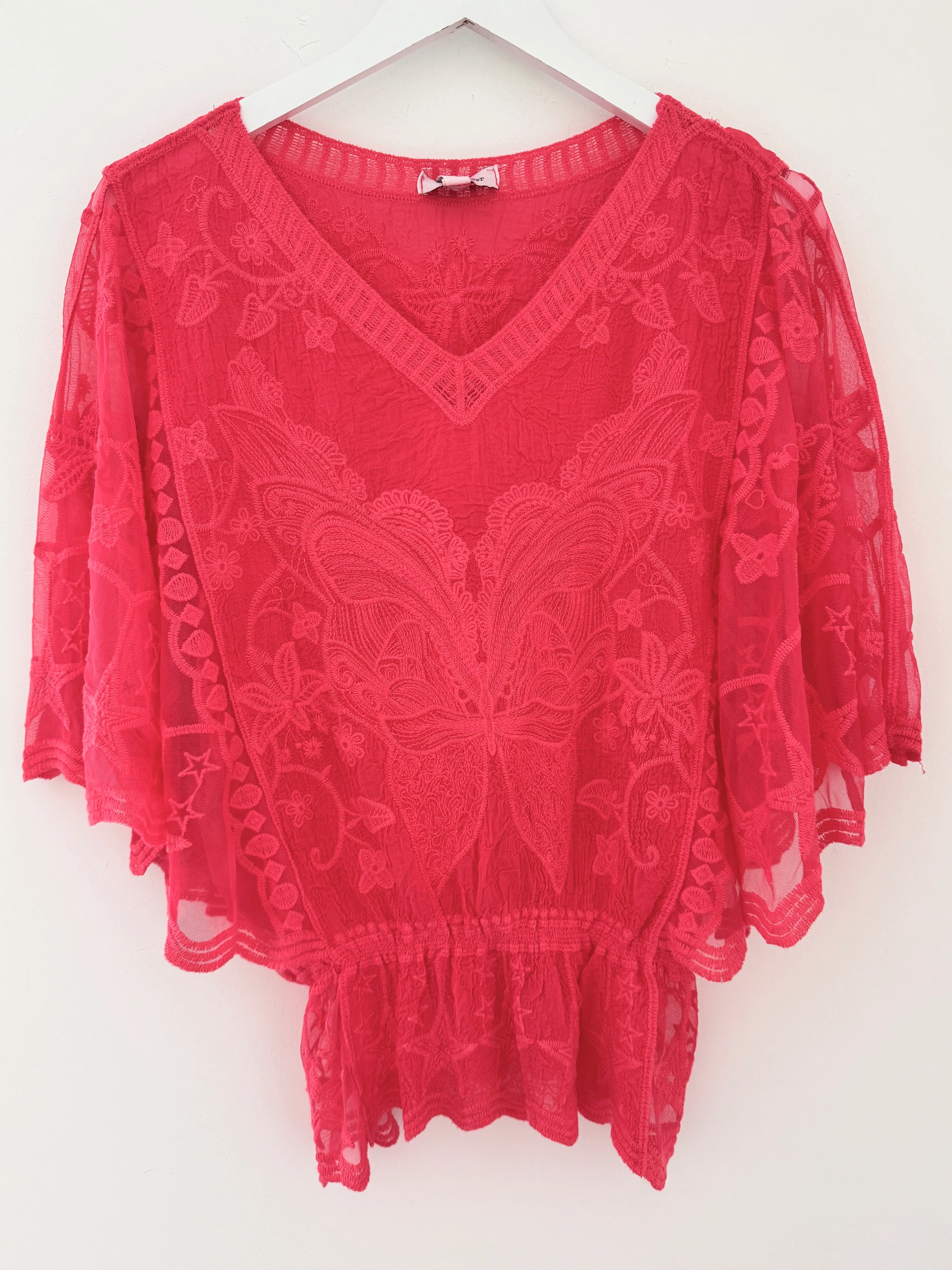 Lace Butterfly & Star Top in Coral Red - Image 7