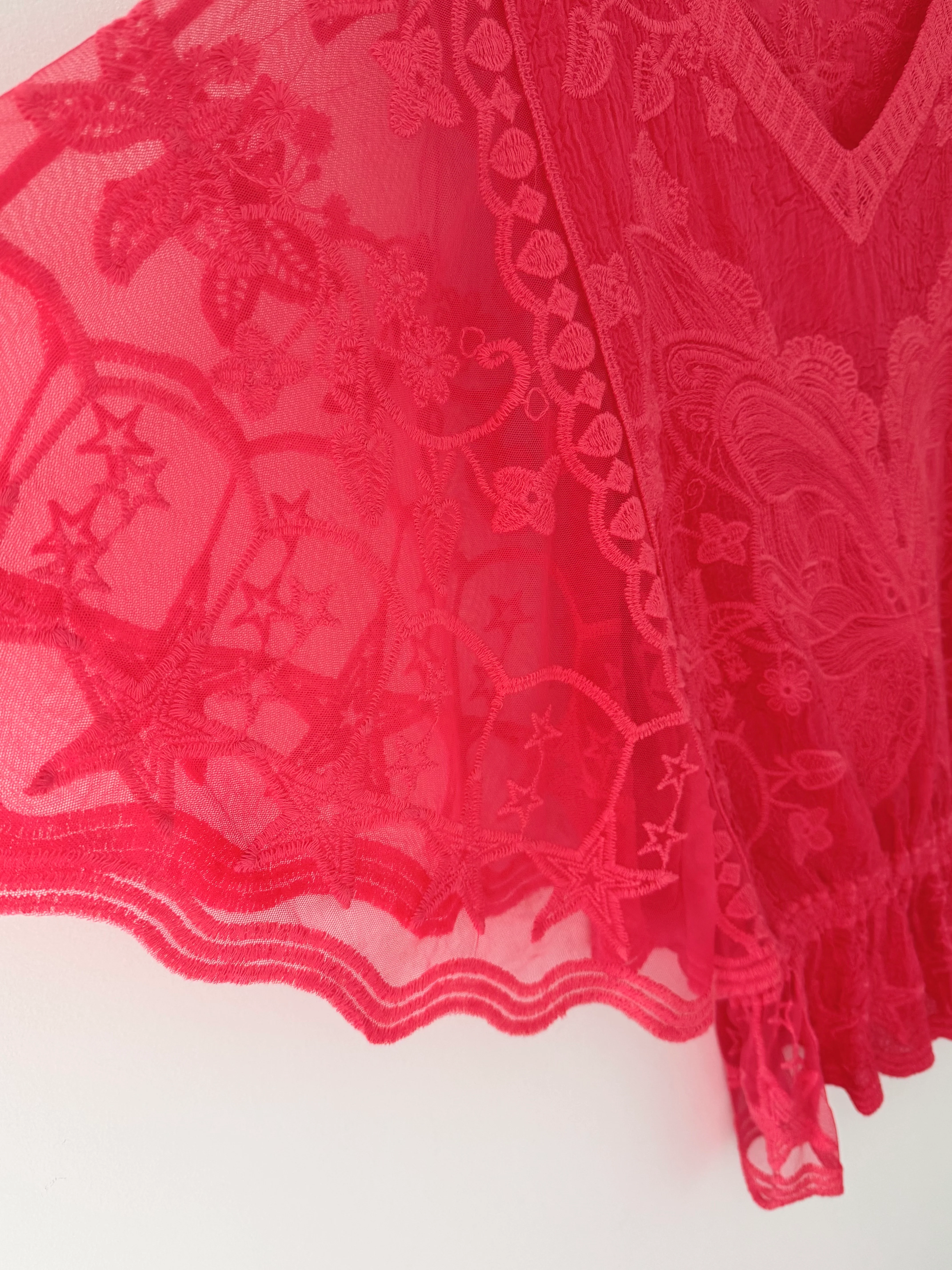 Lace Butterfly & Star Top in Coral Red - Image 8