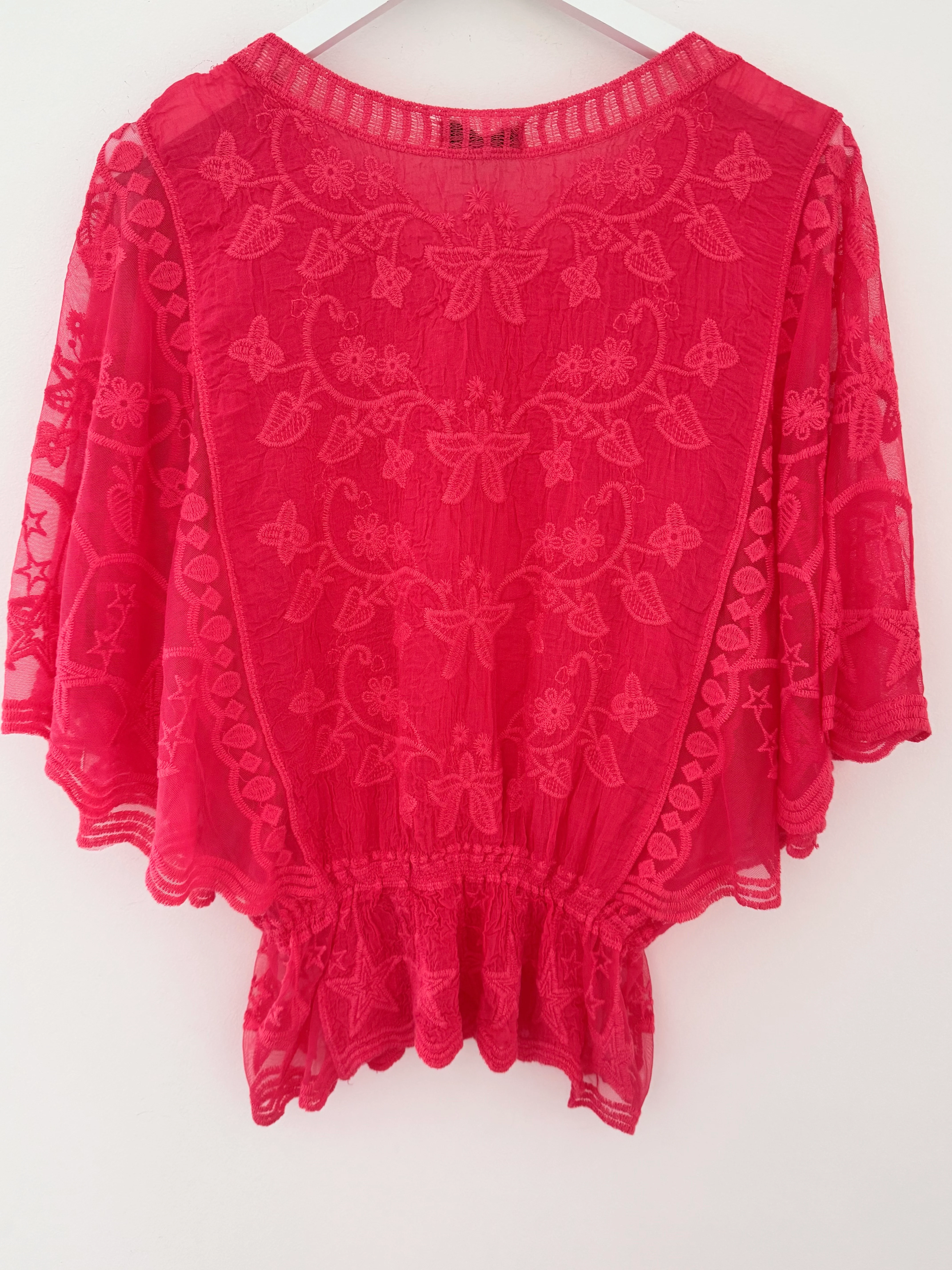 Lace Butterfly & Star Top in Coral Red - Image 9