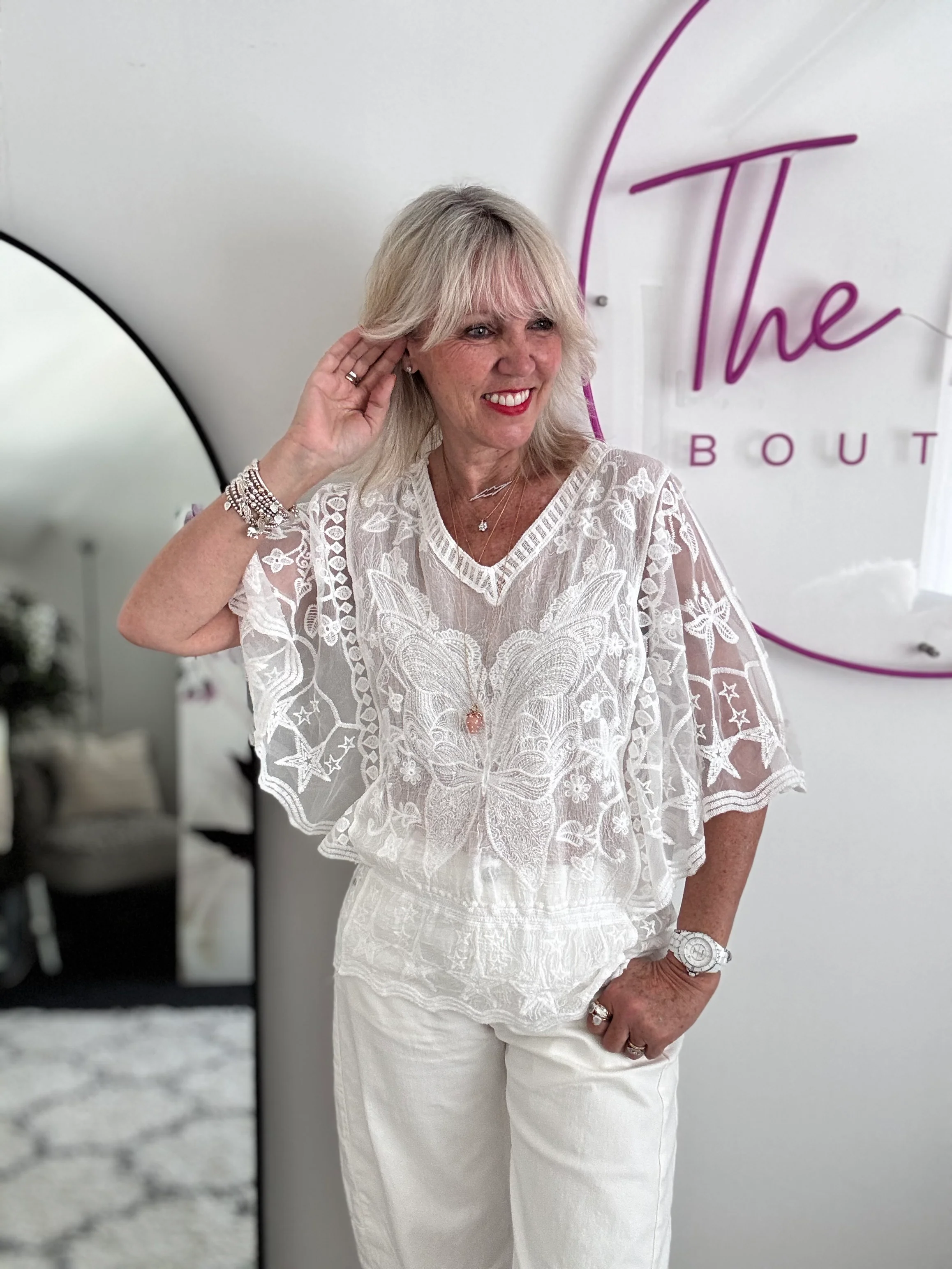 Lace Butterfly & Star Top in White