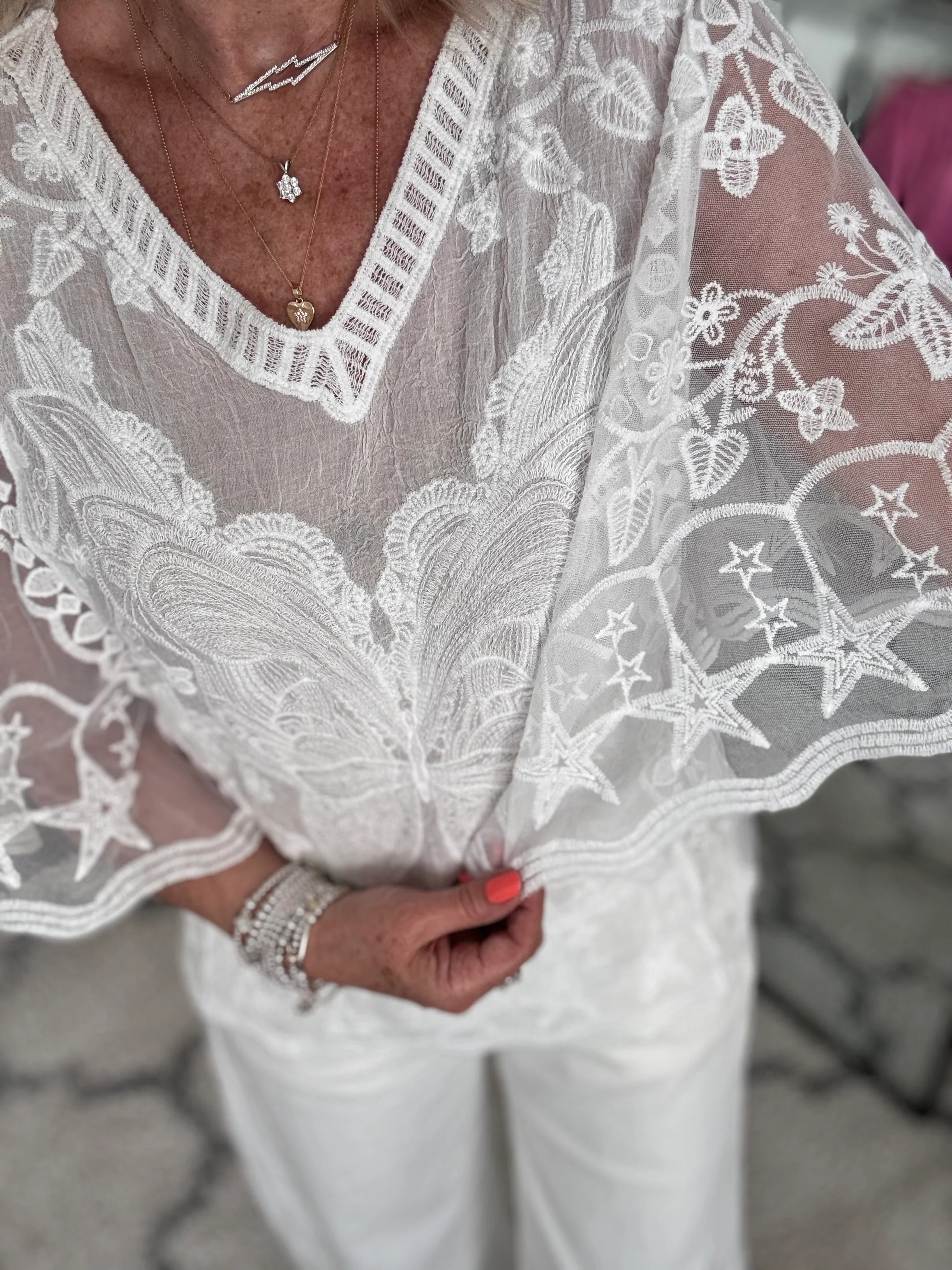 Lace Butterfly & Star Top in White - Image 2