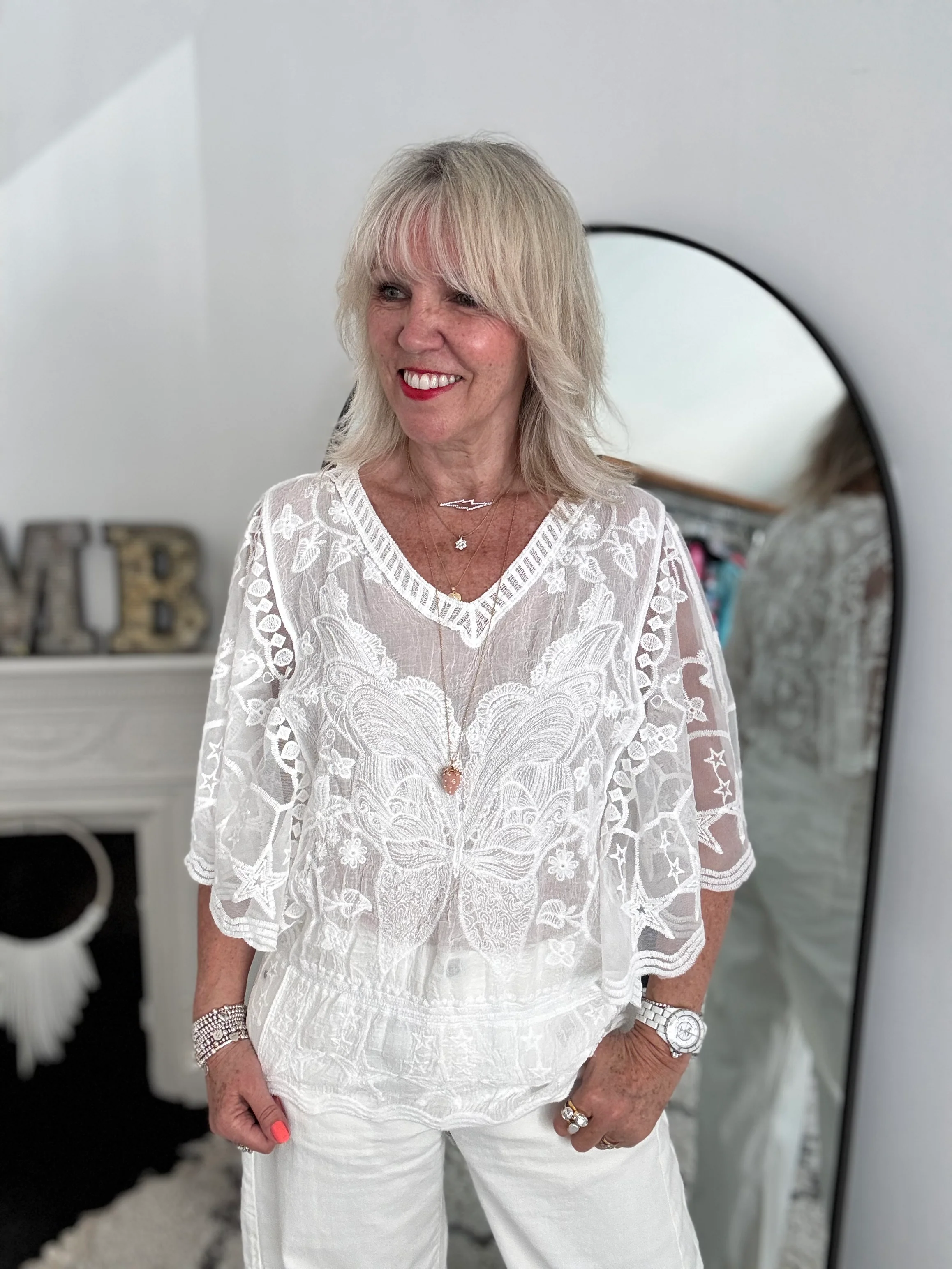 Lace Butterfly & Star Top in White - Image 4
