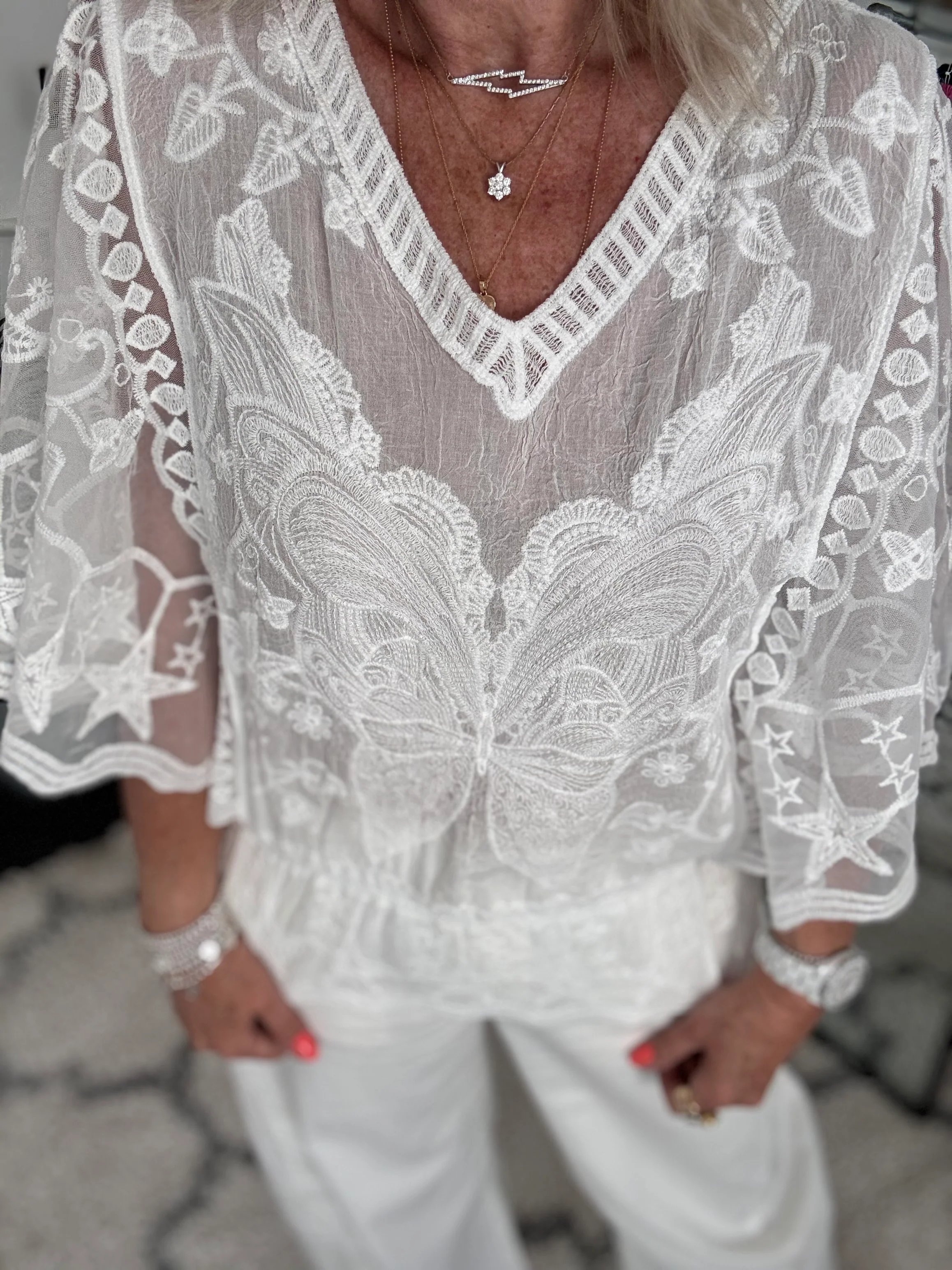 Lace Butterfly & Star Top in White - Image 6
