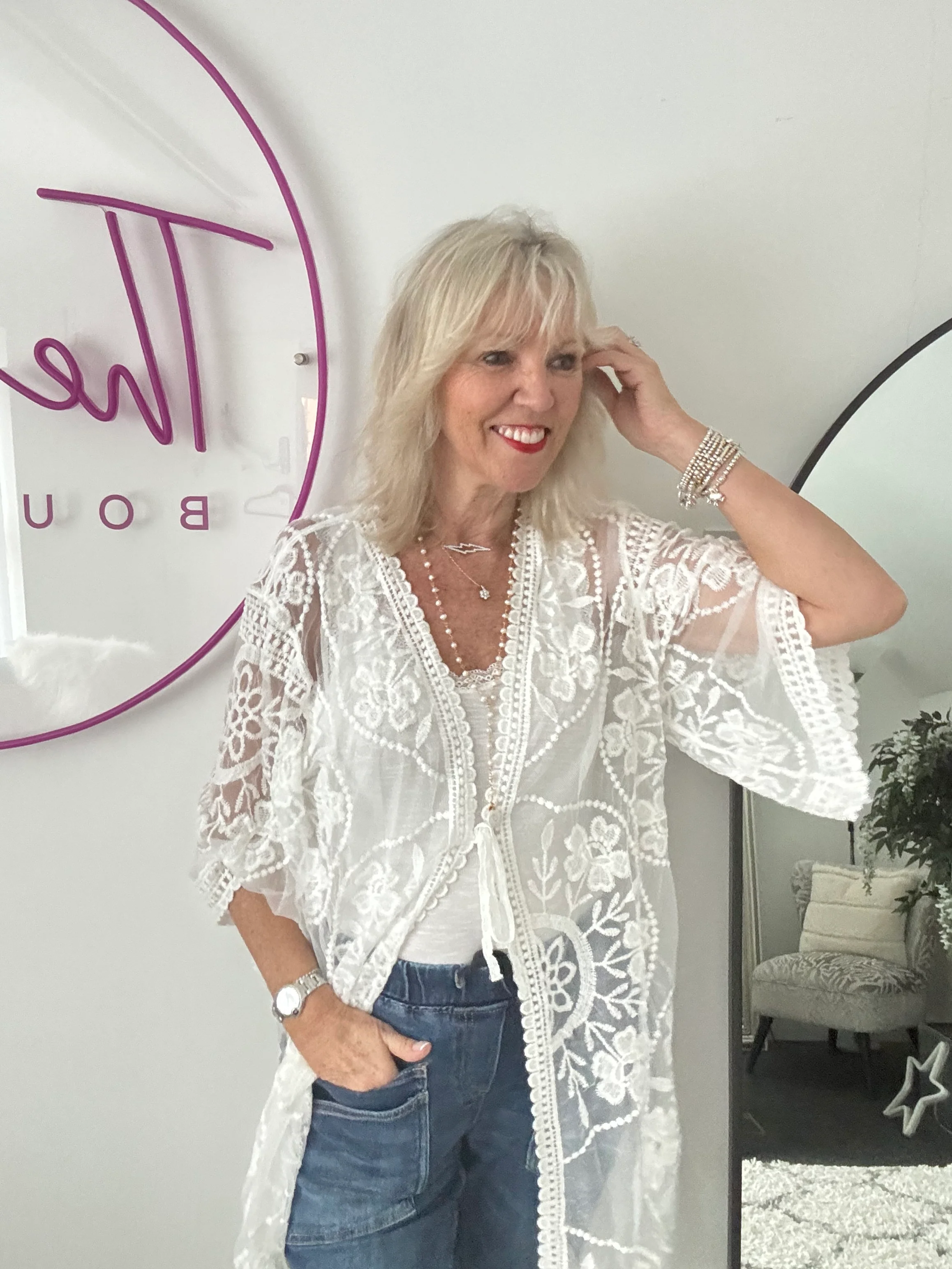 Lace Cotton Kimono in Ivory - Image 5