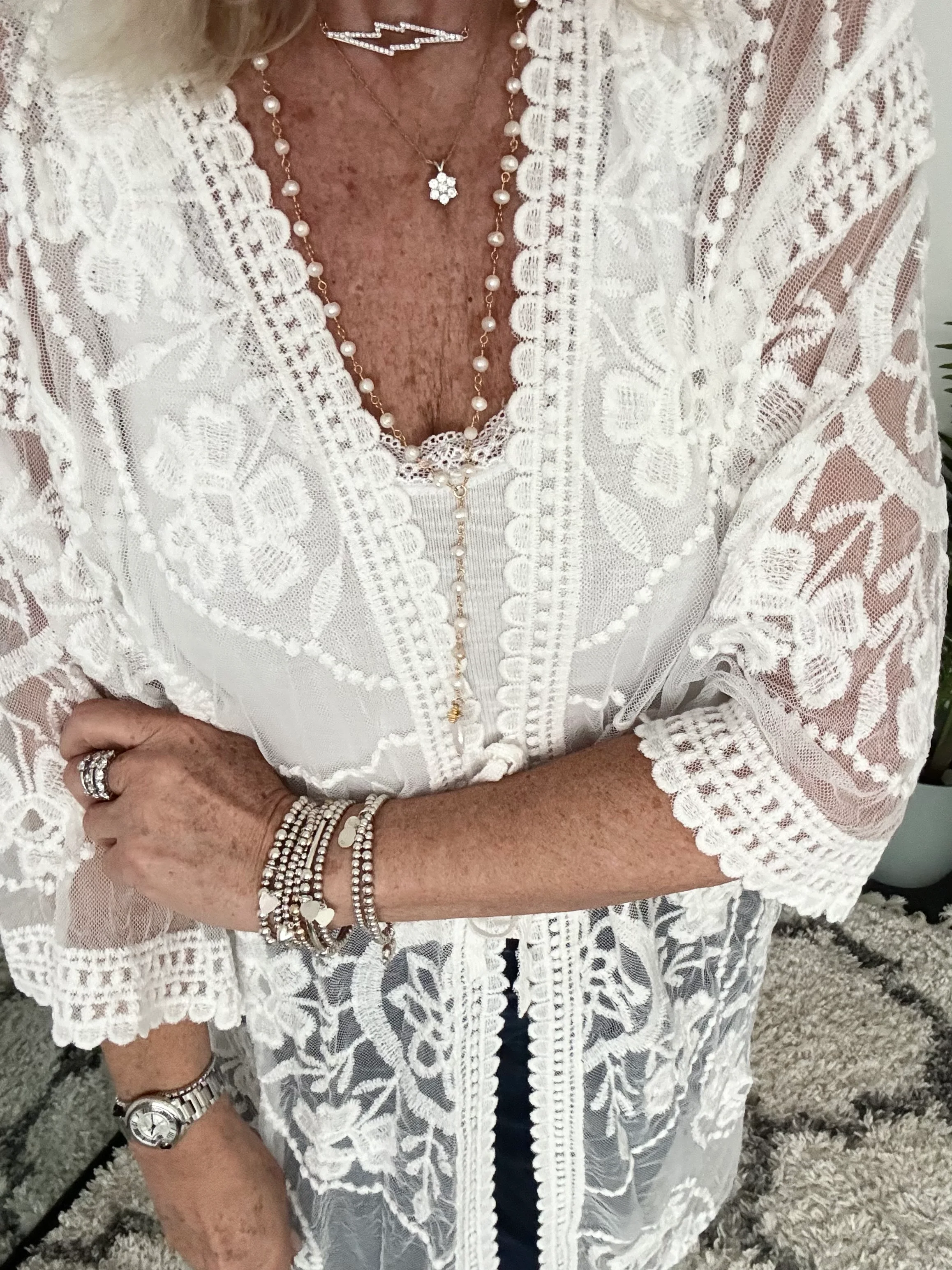 Lace Cotton Kimono in Ivory - Image 6