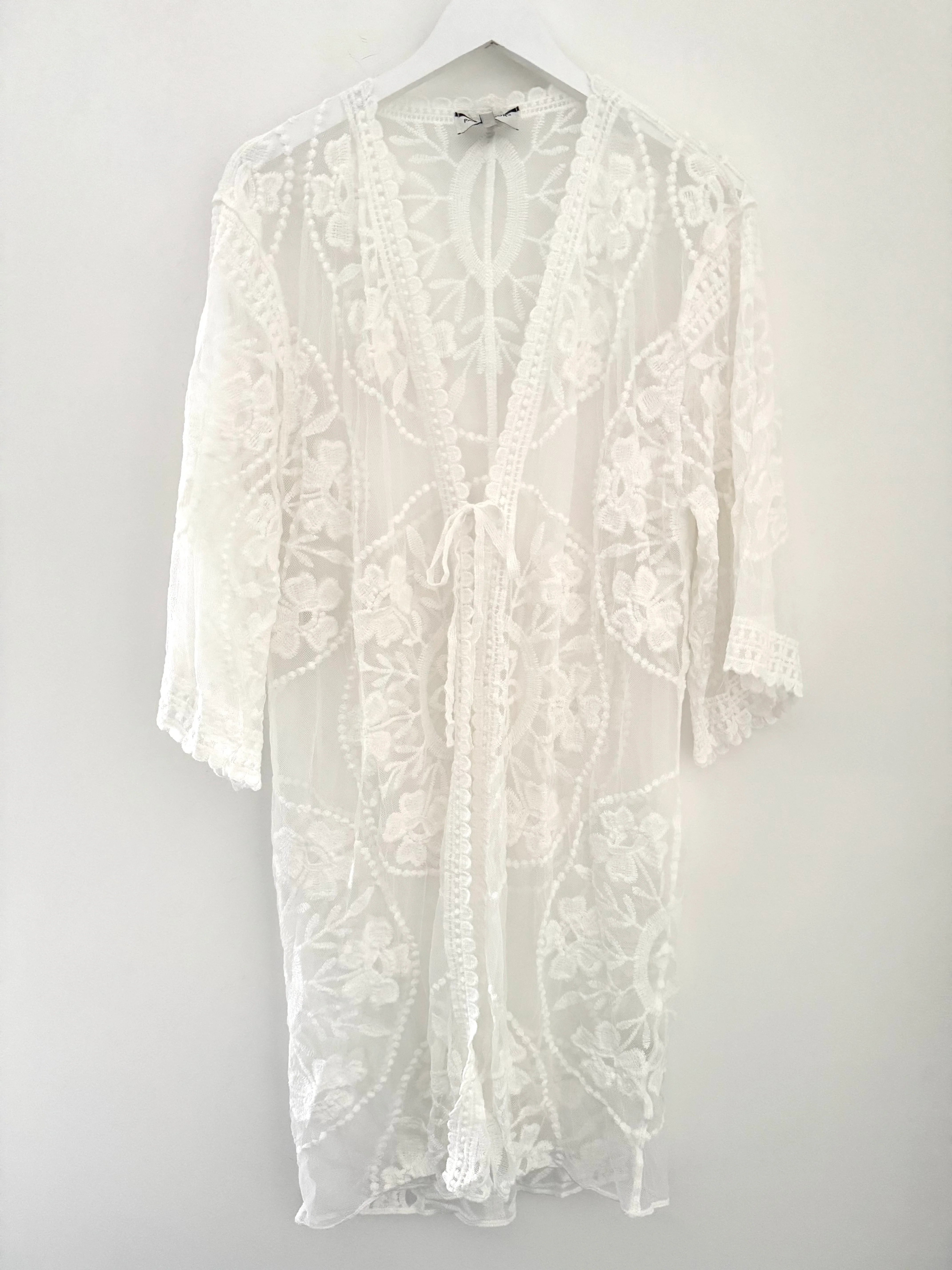 Lace Cotton Kimono in Ivory - Image 7