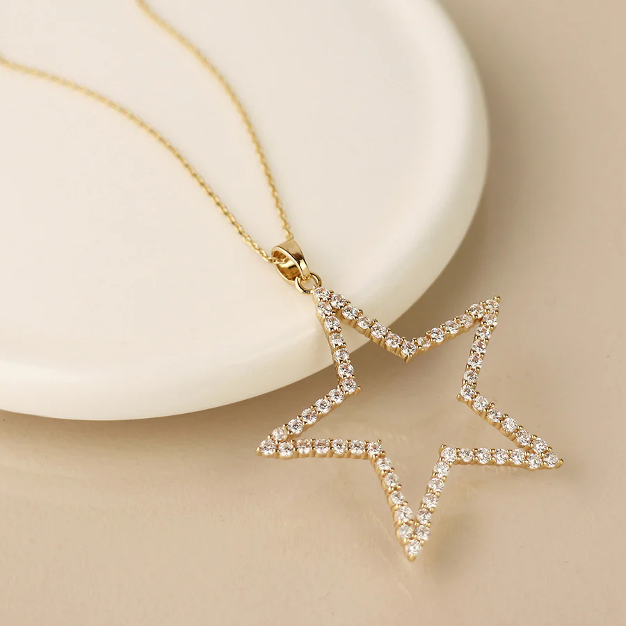 Large Crystal Star Pendant in Gold