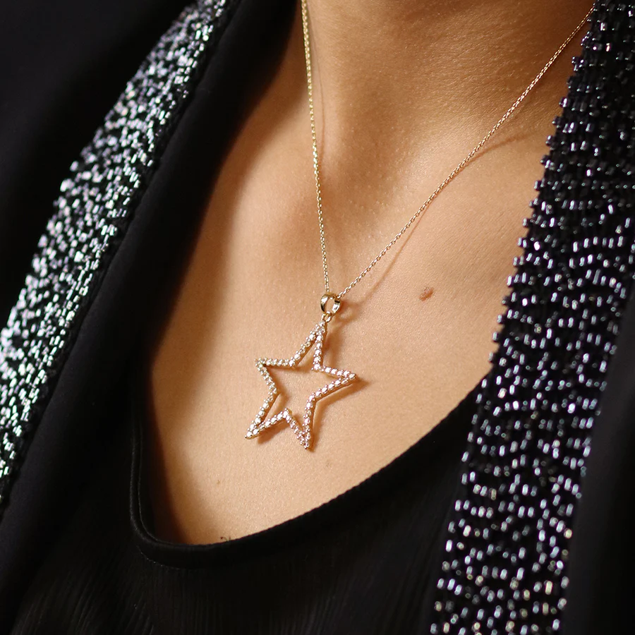 Large Crystal Star Pendant in Gold - Image 7