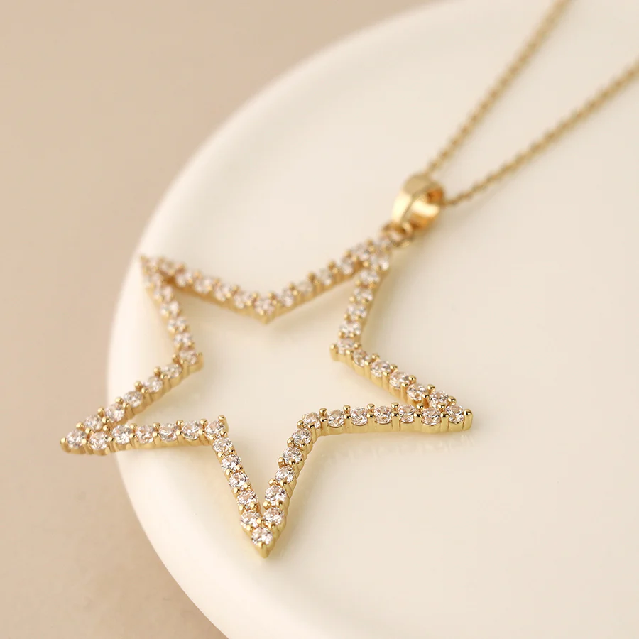 Large Crystal Star Pendant in Gold - Image 8