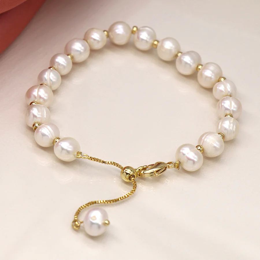 Large Freshwater Pearl & Gold Bead Bracelet - Image 4