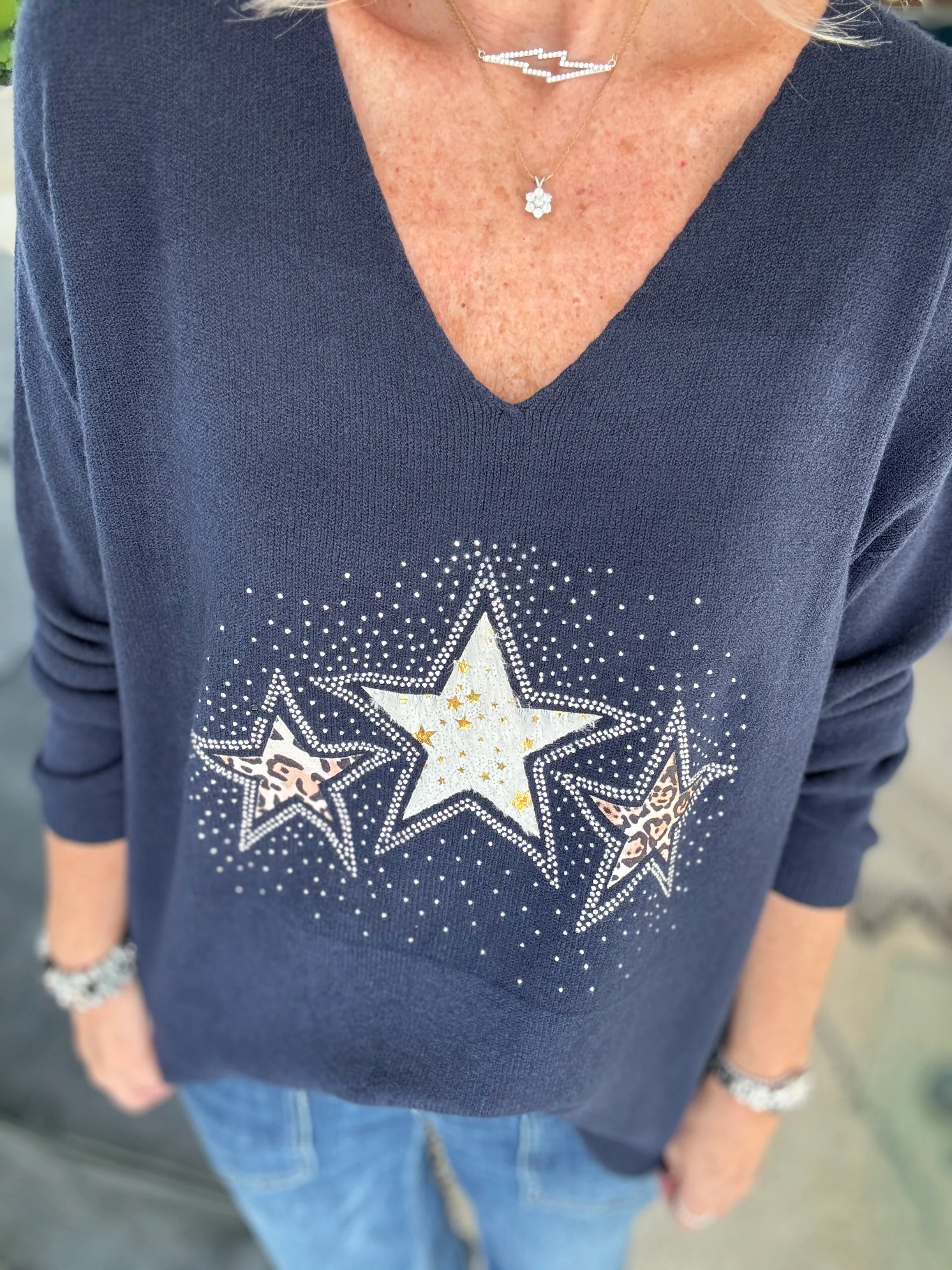Leopard Star Jumper in Navy - Image 2