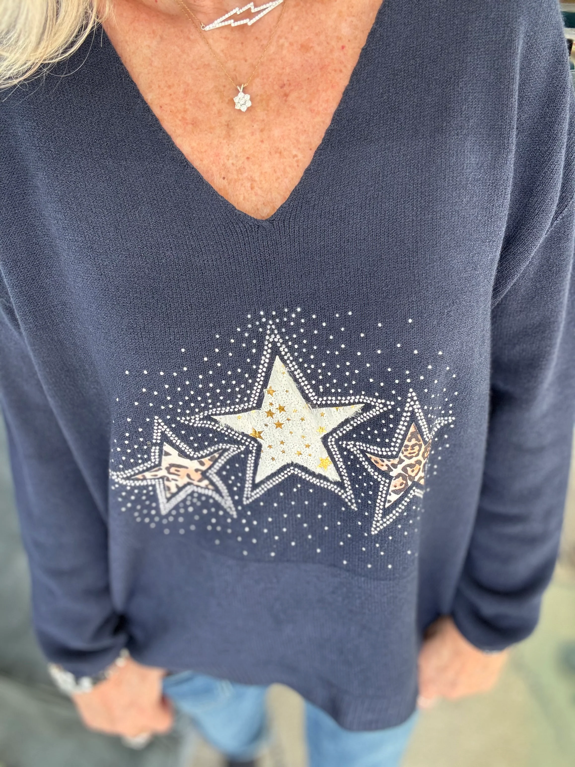 Leopard Star Jumper in Navy - Image 5
