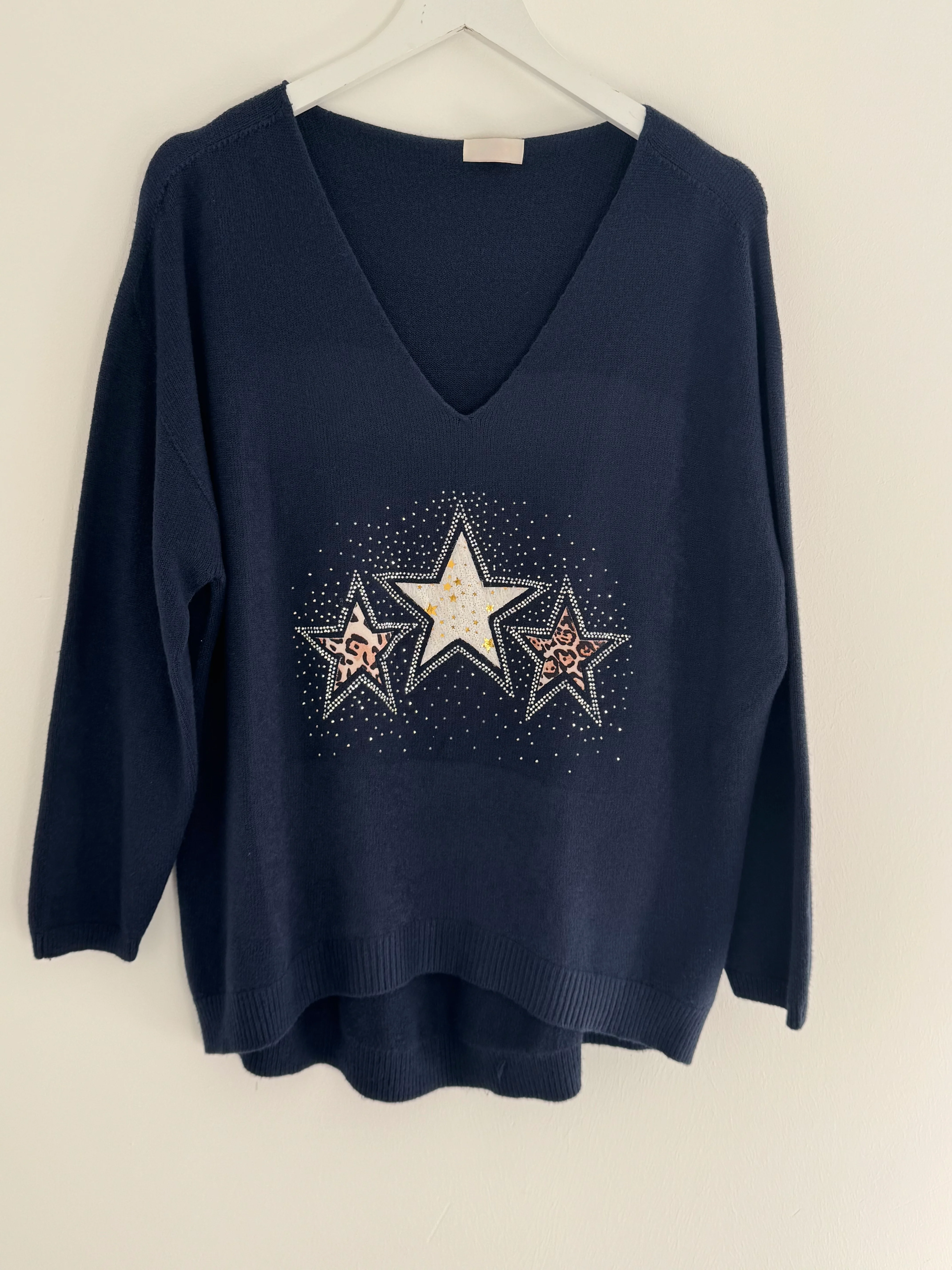Leopard Star Jumper in Navy - Image 6