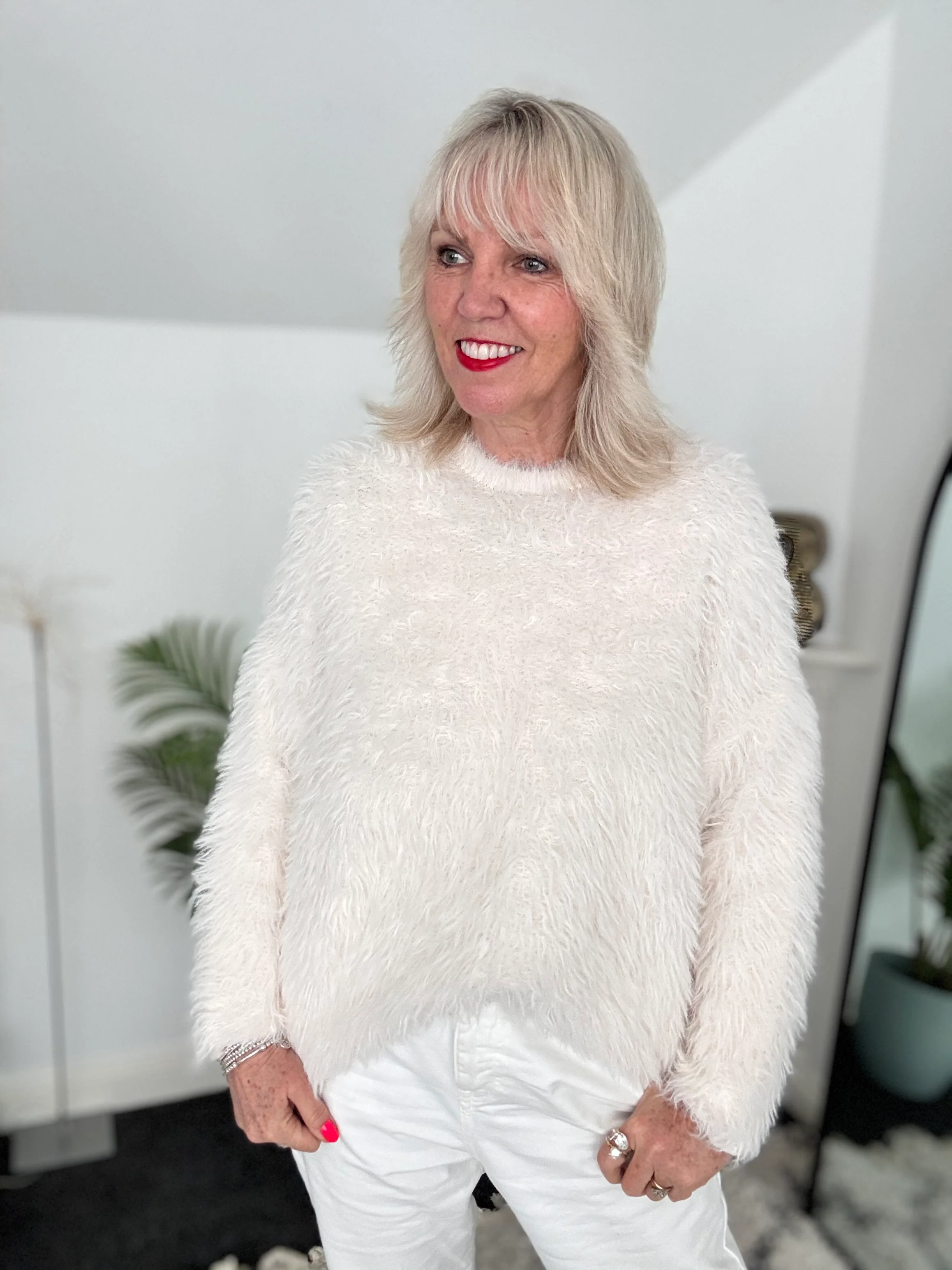 Light Furry Jumper in Vanilla - Image 3