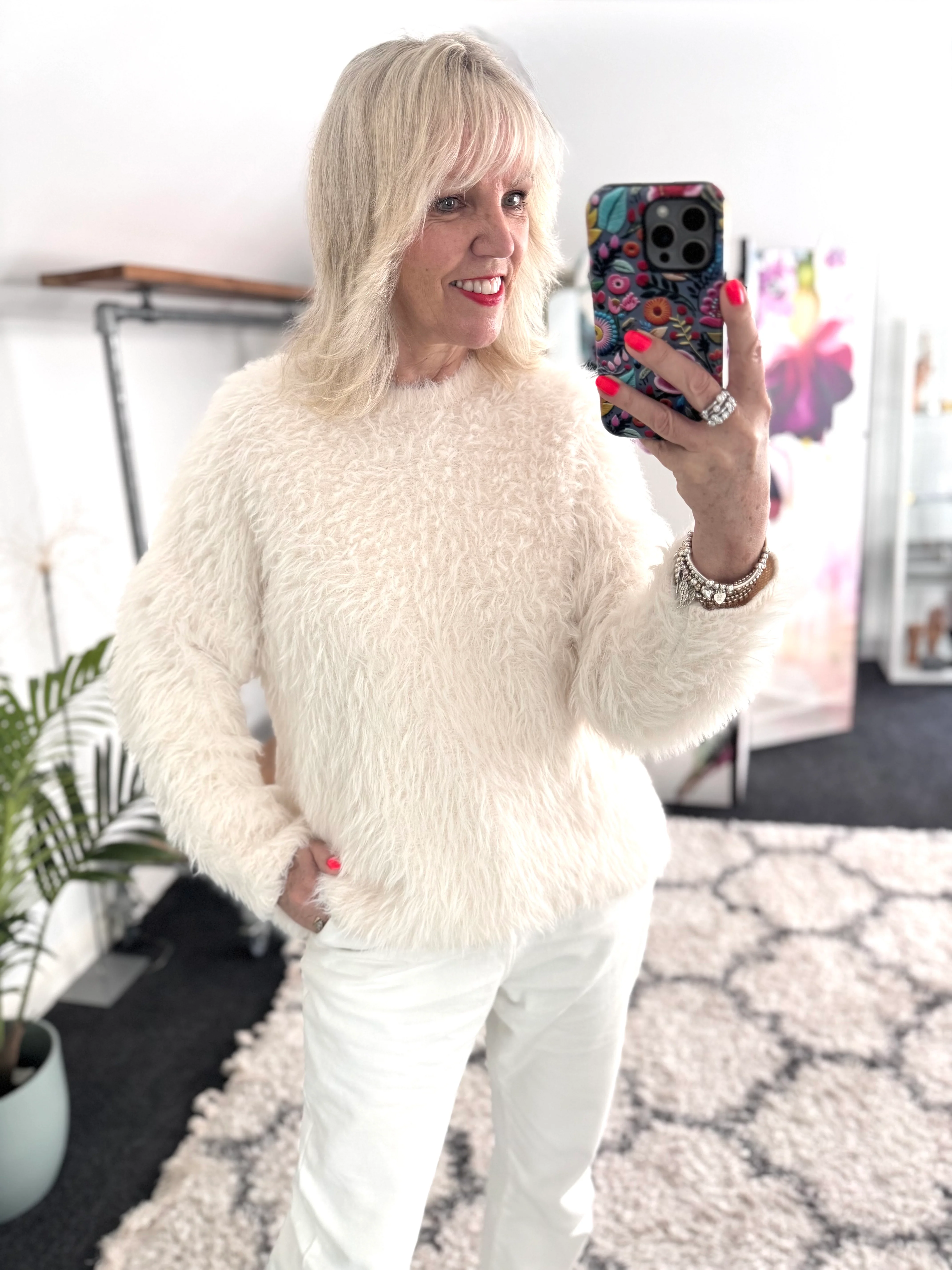 Light Furry Jumper in Vanilla - Image 4