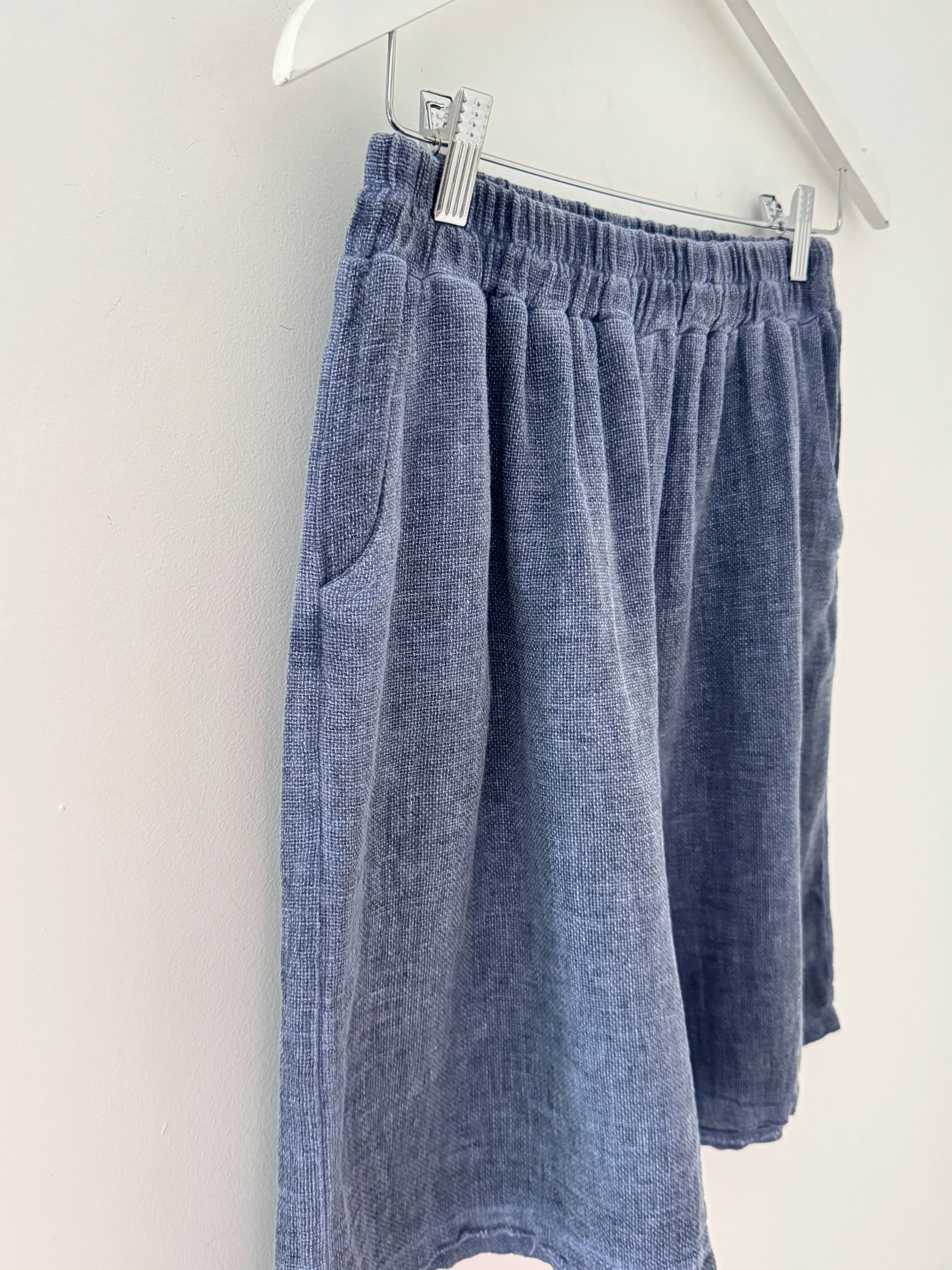 Linen & Cotton Shorts in Denim Blue - Image 6