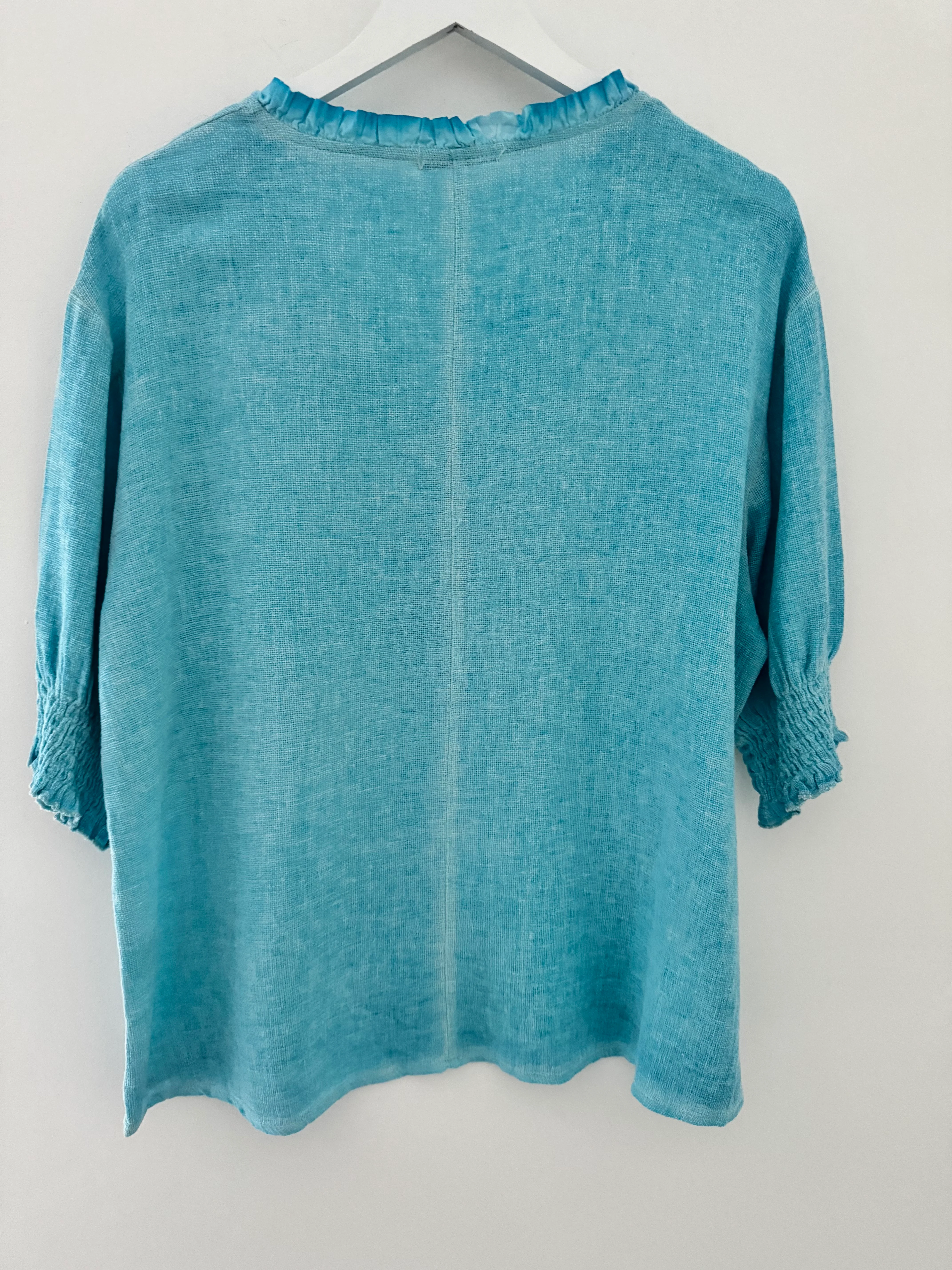 Linen & Cotton Top in Aqua - Image 10