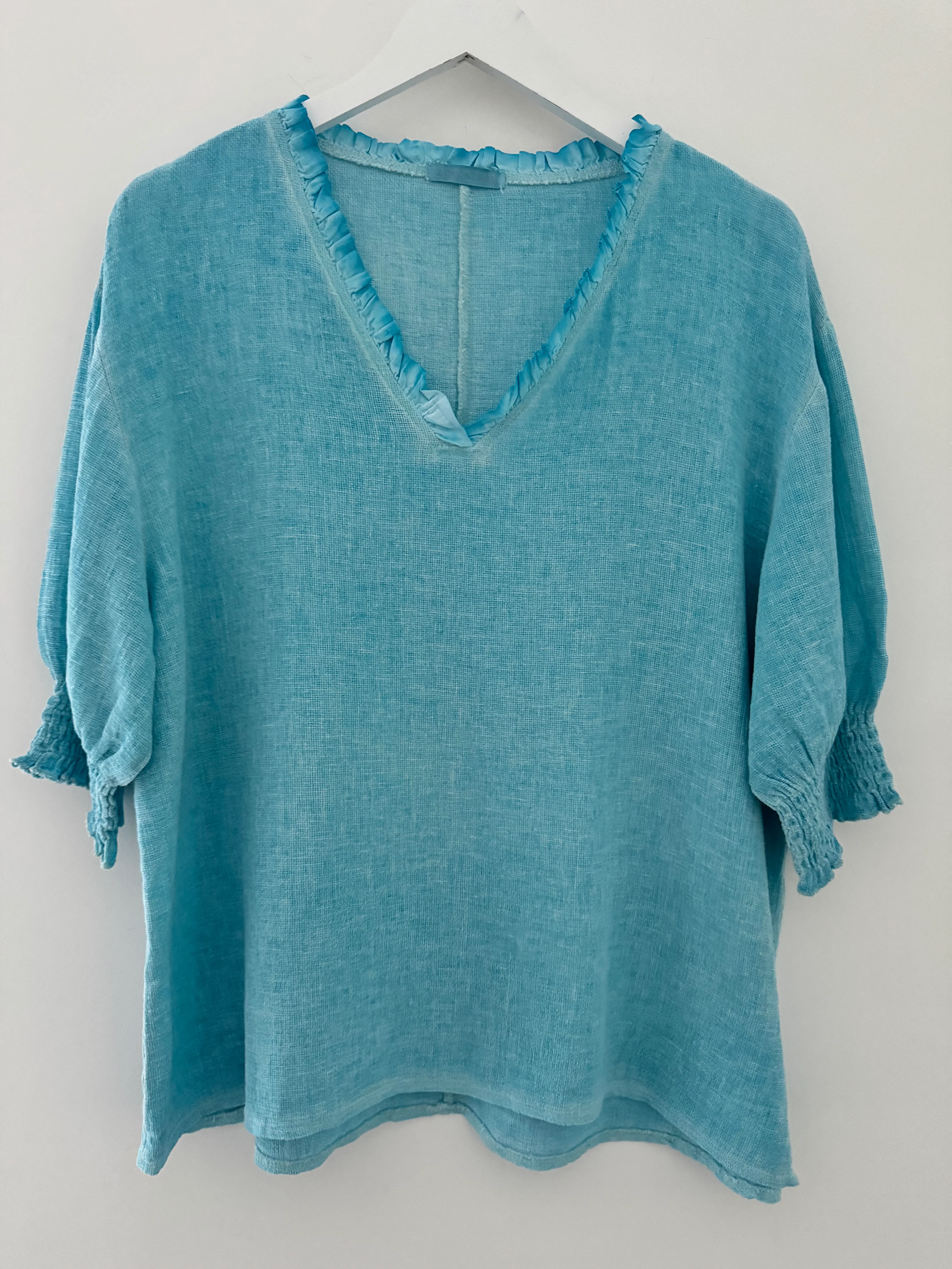 Linen & Cotton Top in Aqua - Image 8