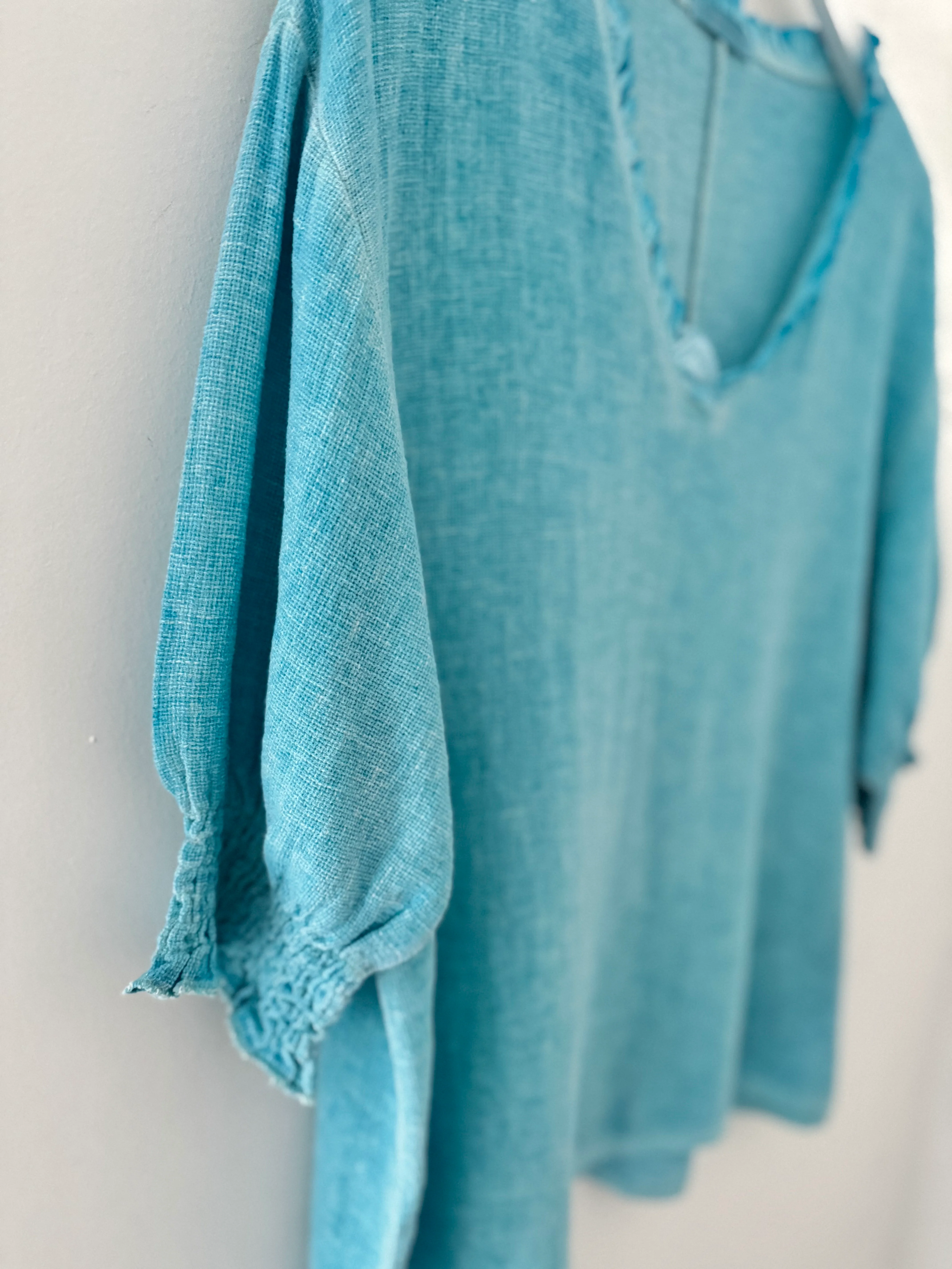 Linen & Cotton Top in Aqua - Image 9