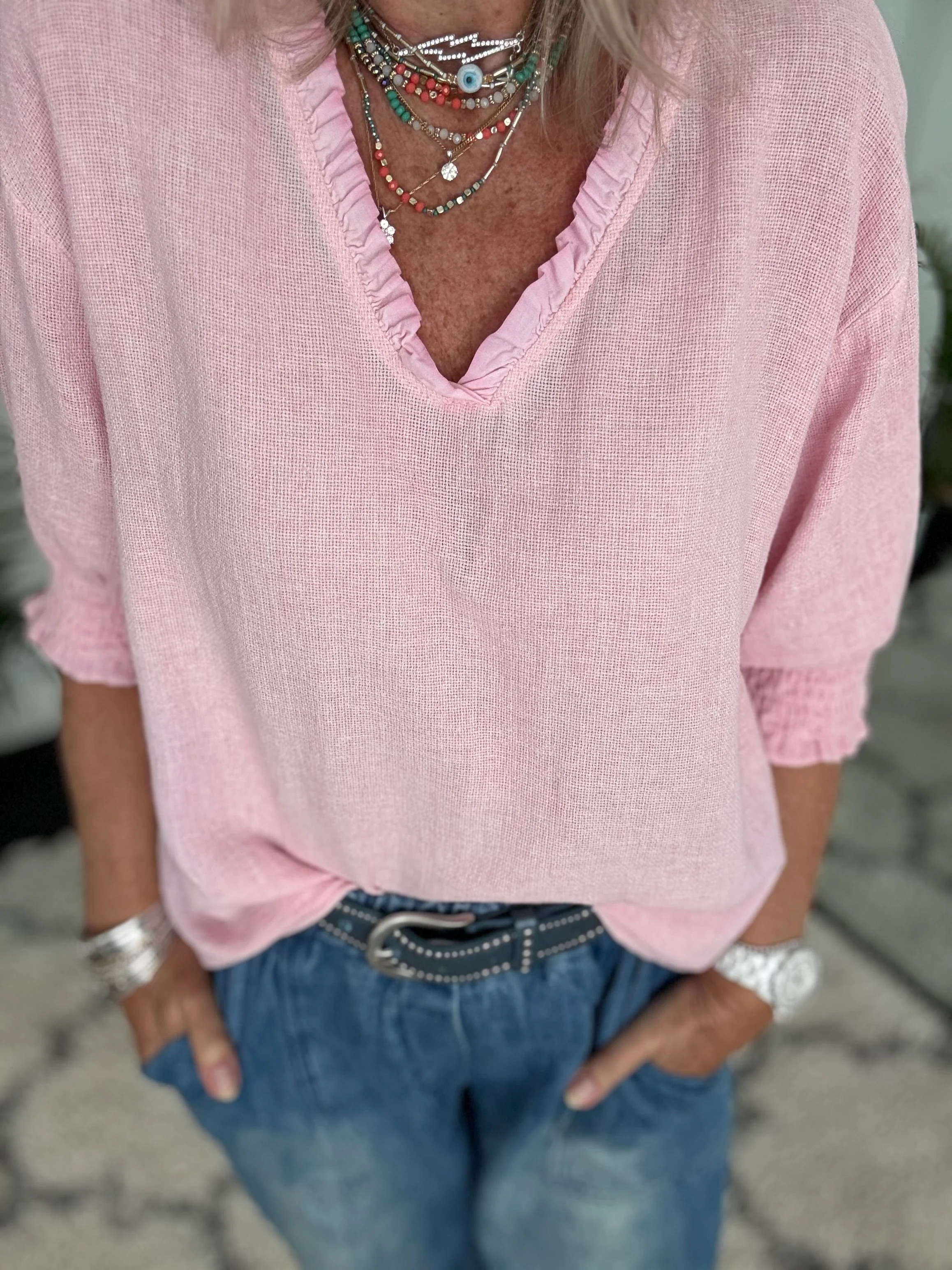 Linen & Cotton Top in Baby Pink - Image 2