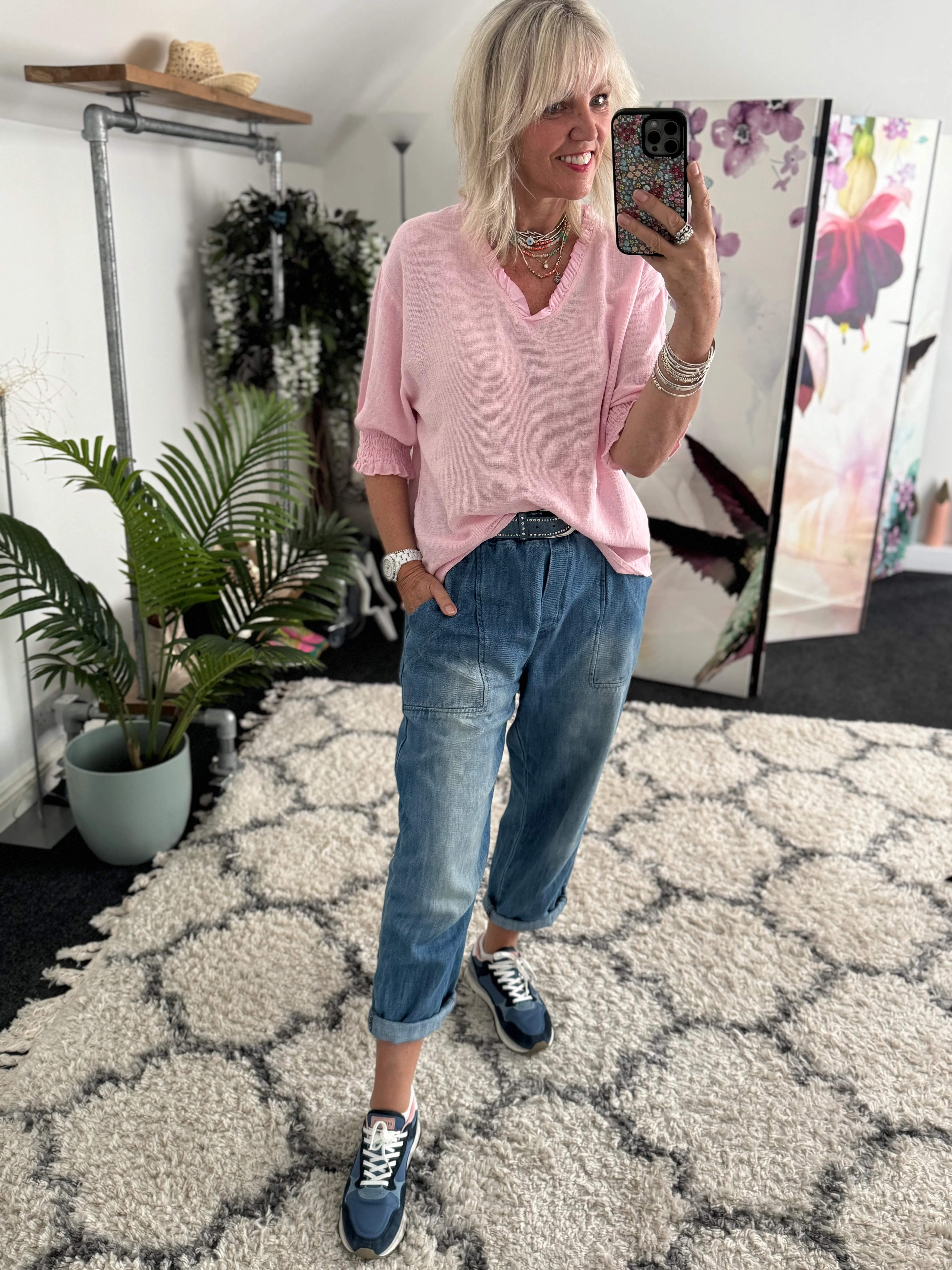 Linen & Cotton Top in Baby Pink - Image 3