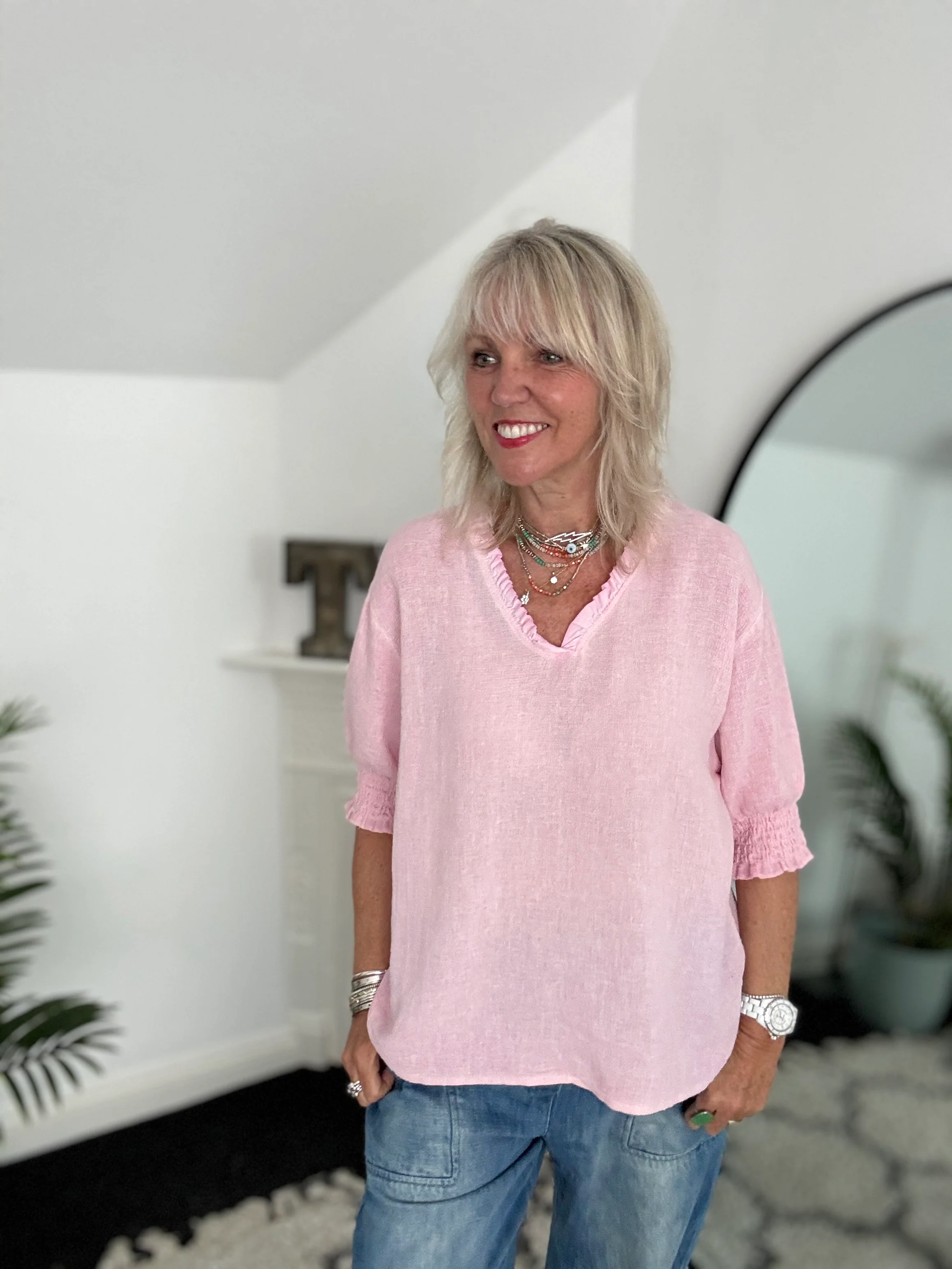 Linen & Cotton Top in Baby Pink - Image 5