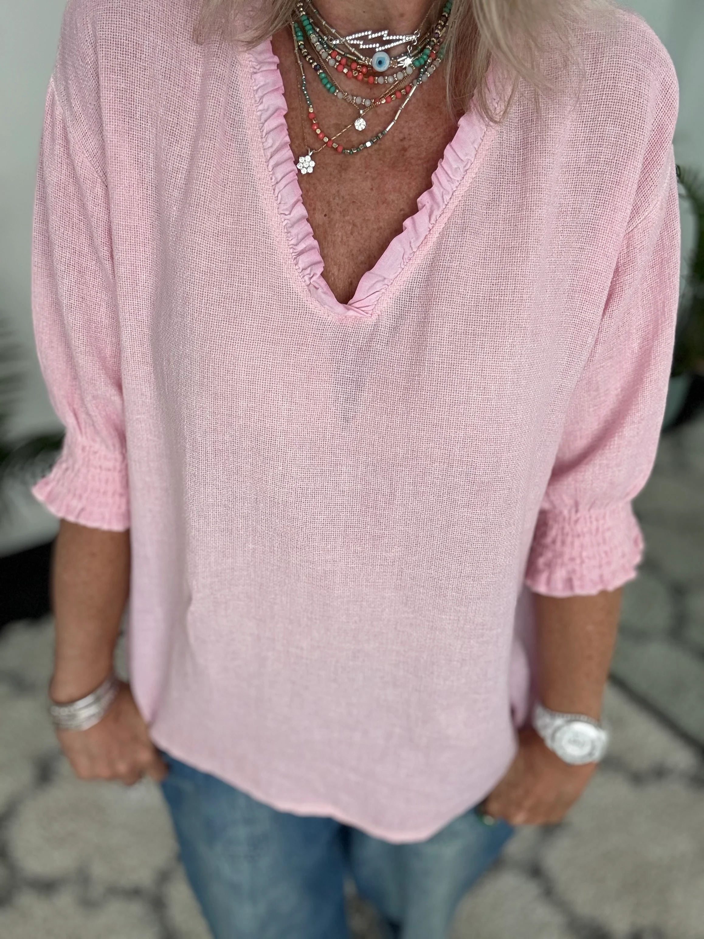Linen & Cotton Top in Baby Pink - Image 6