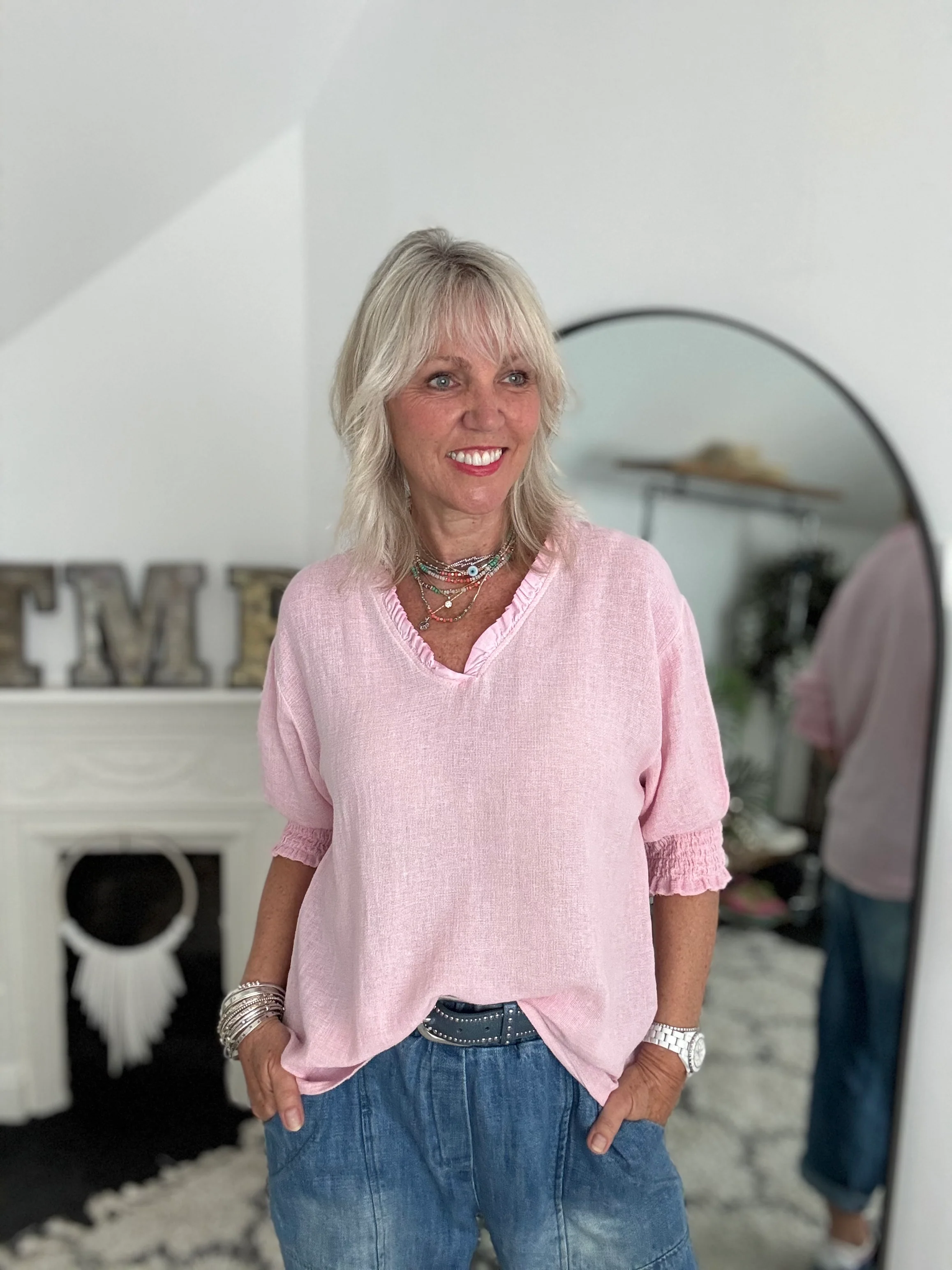 Linen & Cotton Top in Baby Pink - Image 7