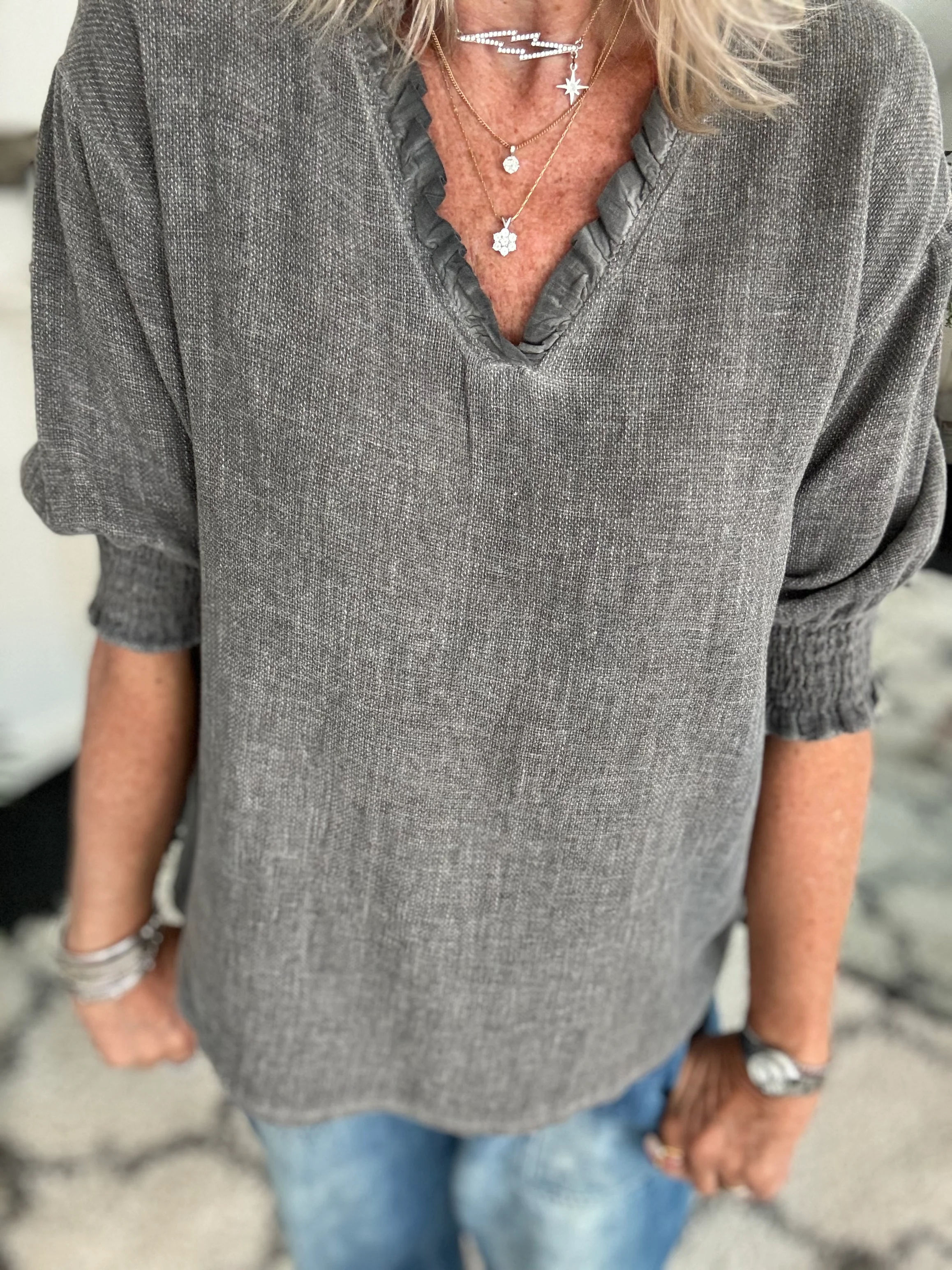 Linen & Cotton Top in Charcoal - Image 2