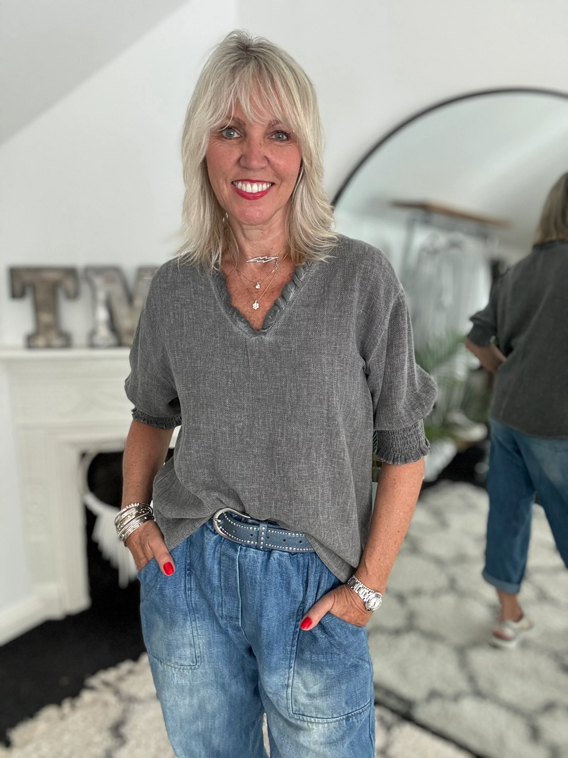 Linen & Cotton Top in Charcoal - Image 3