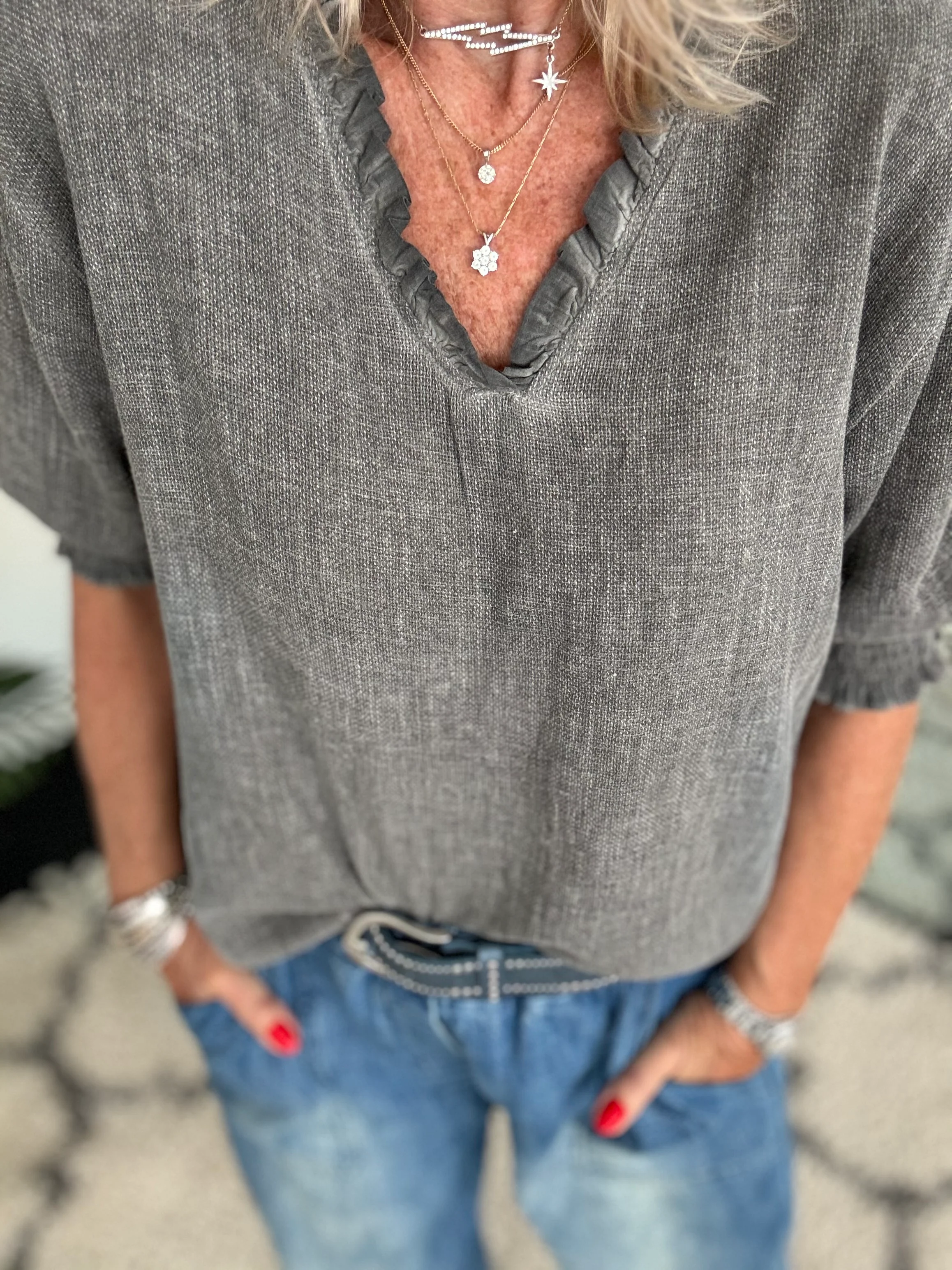 Linen & Cotton Top in Charcoal - Image 4