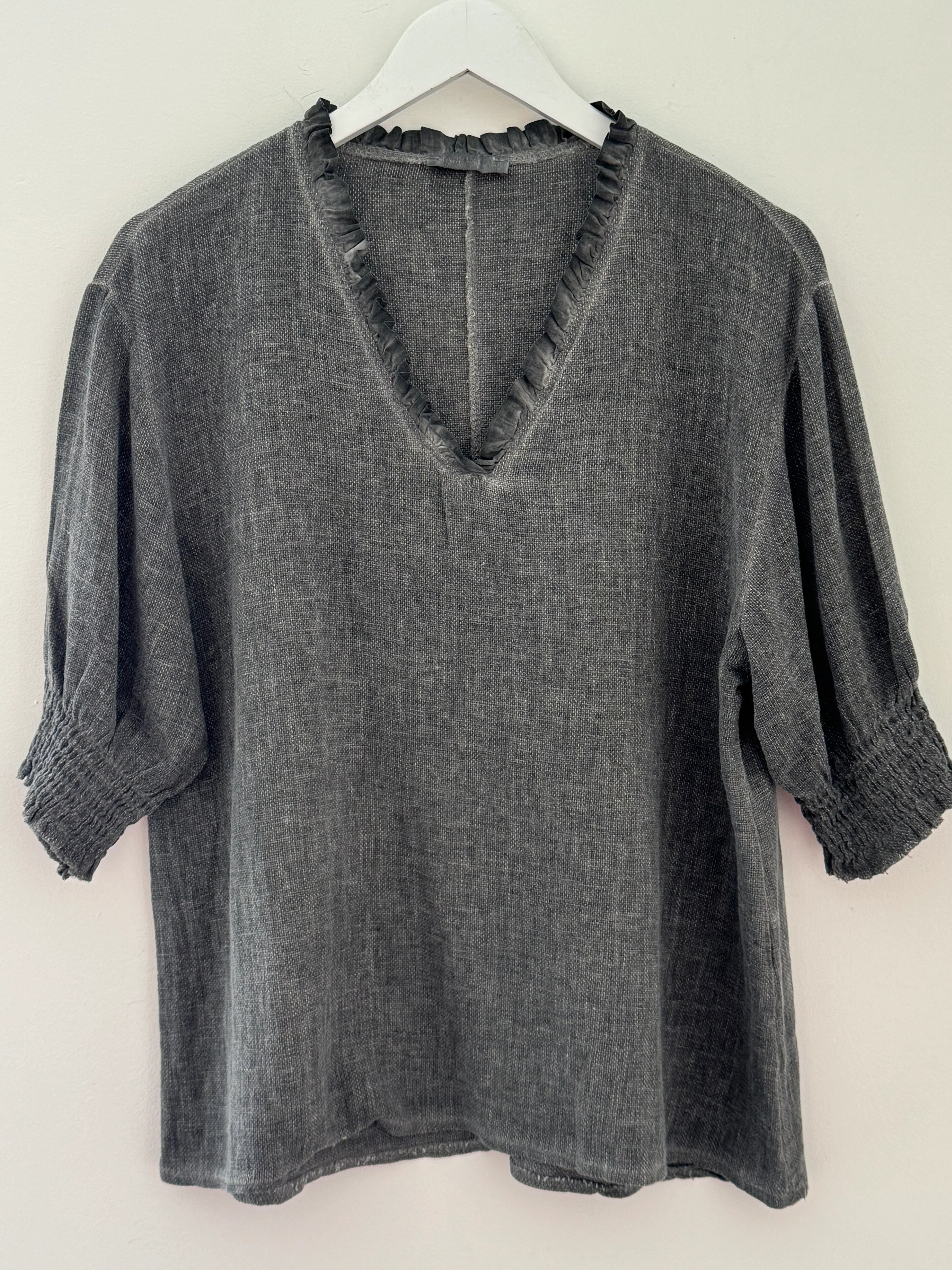 Linen & Cotton Top in Charcoal - Image 5