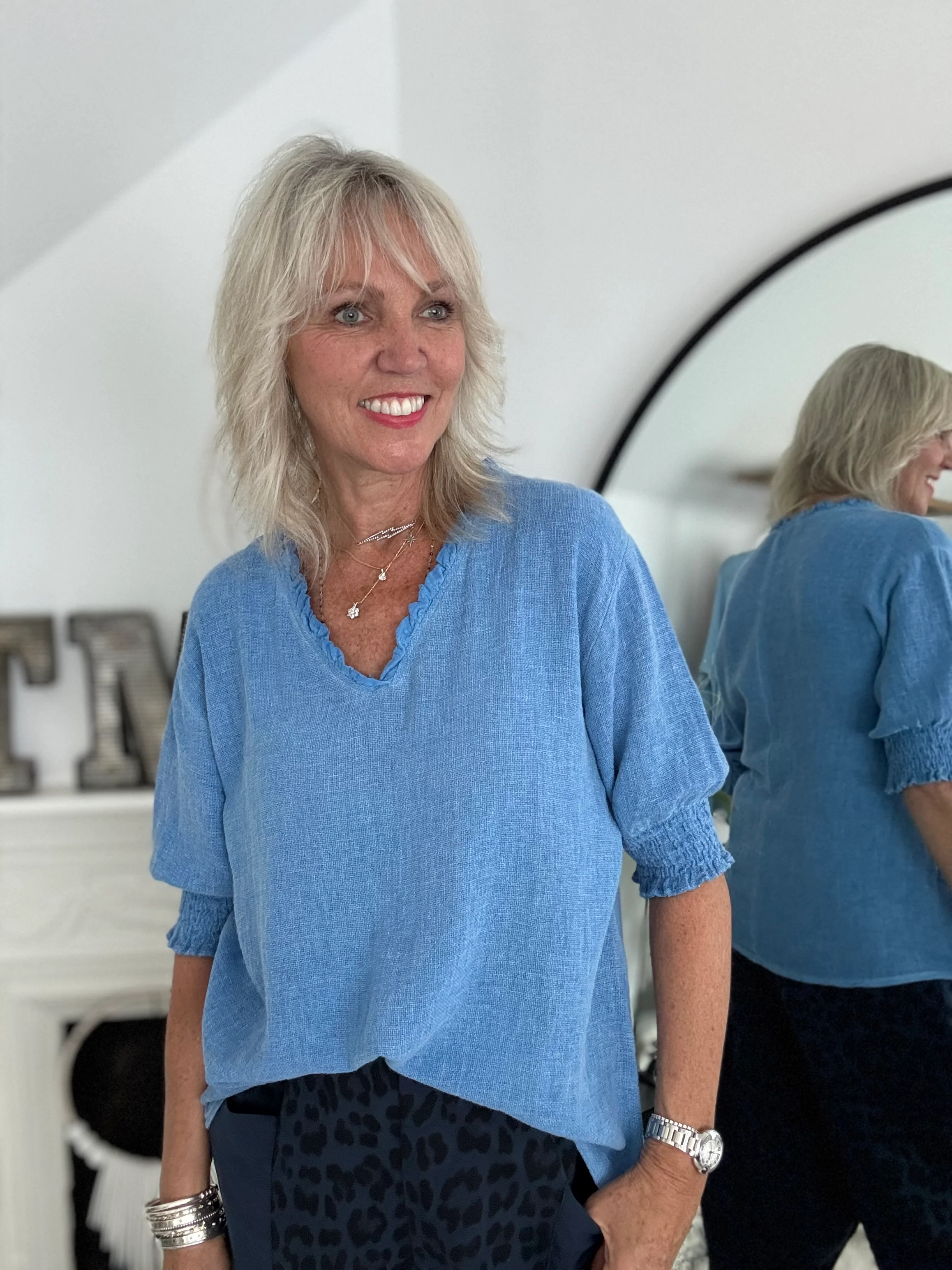 Linen & Cotton Top in Sky Blue - Image 5