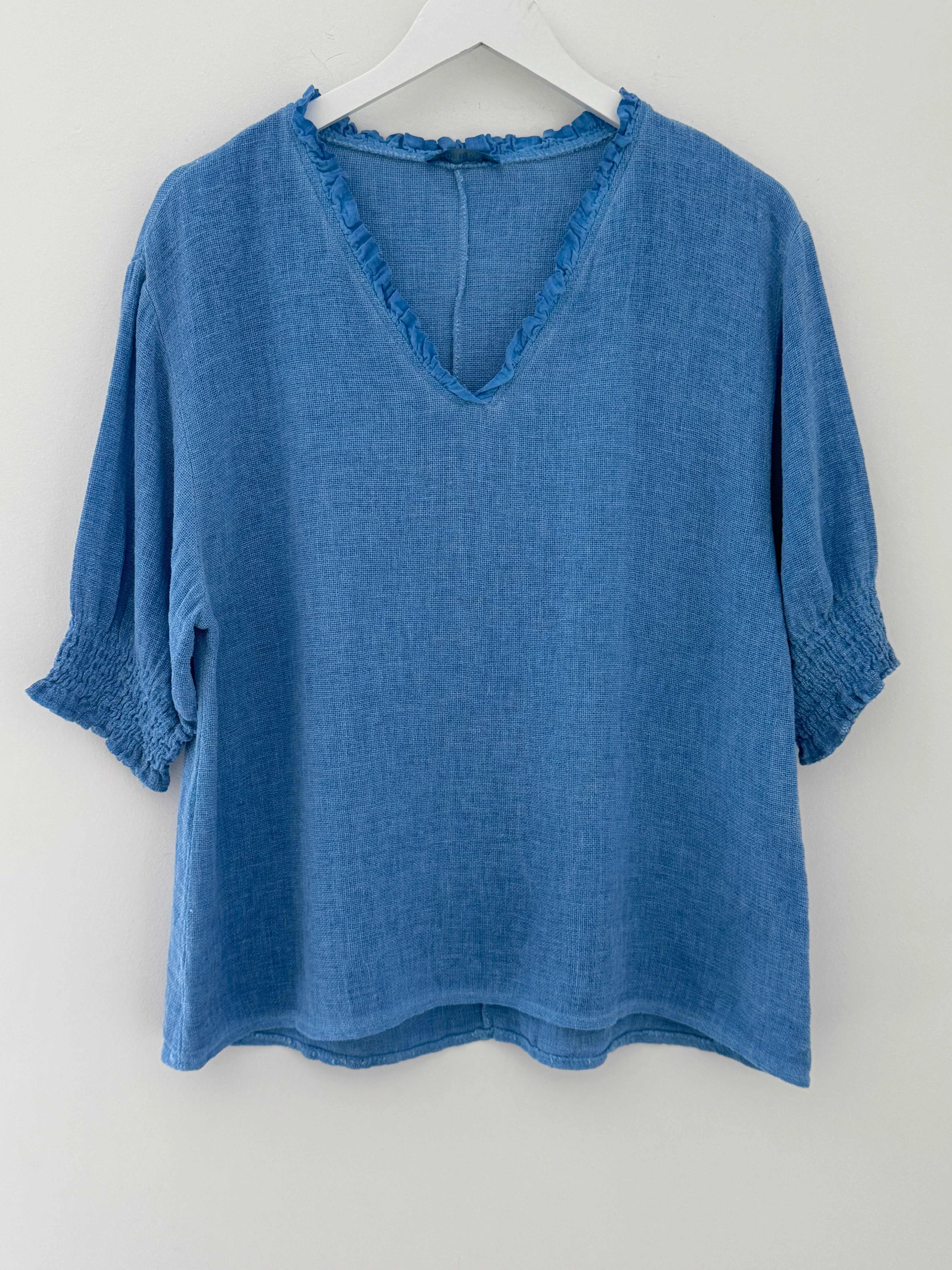 Linen & Cotton Top in Sky Blue - Image 7
