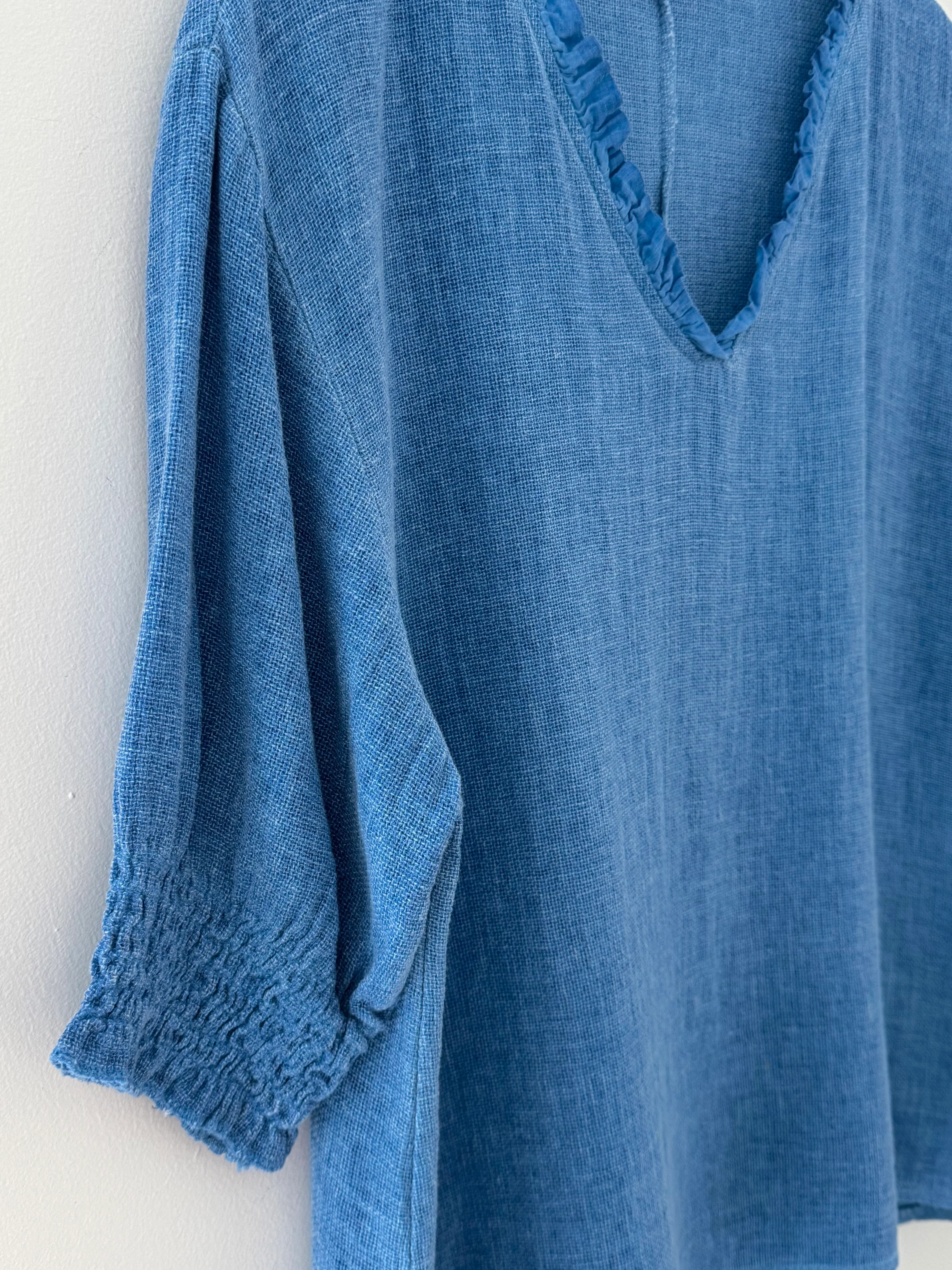 Linen & Cotton Top in Sky Blue - Image 9