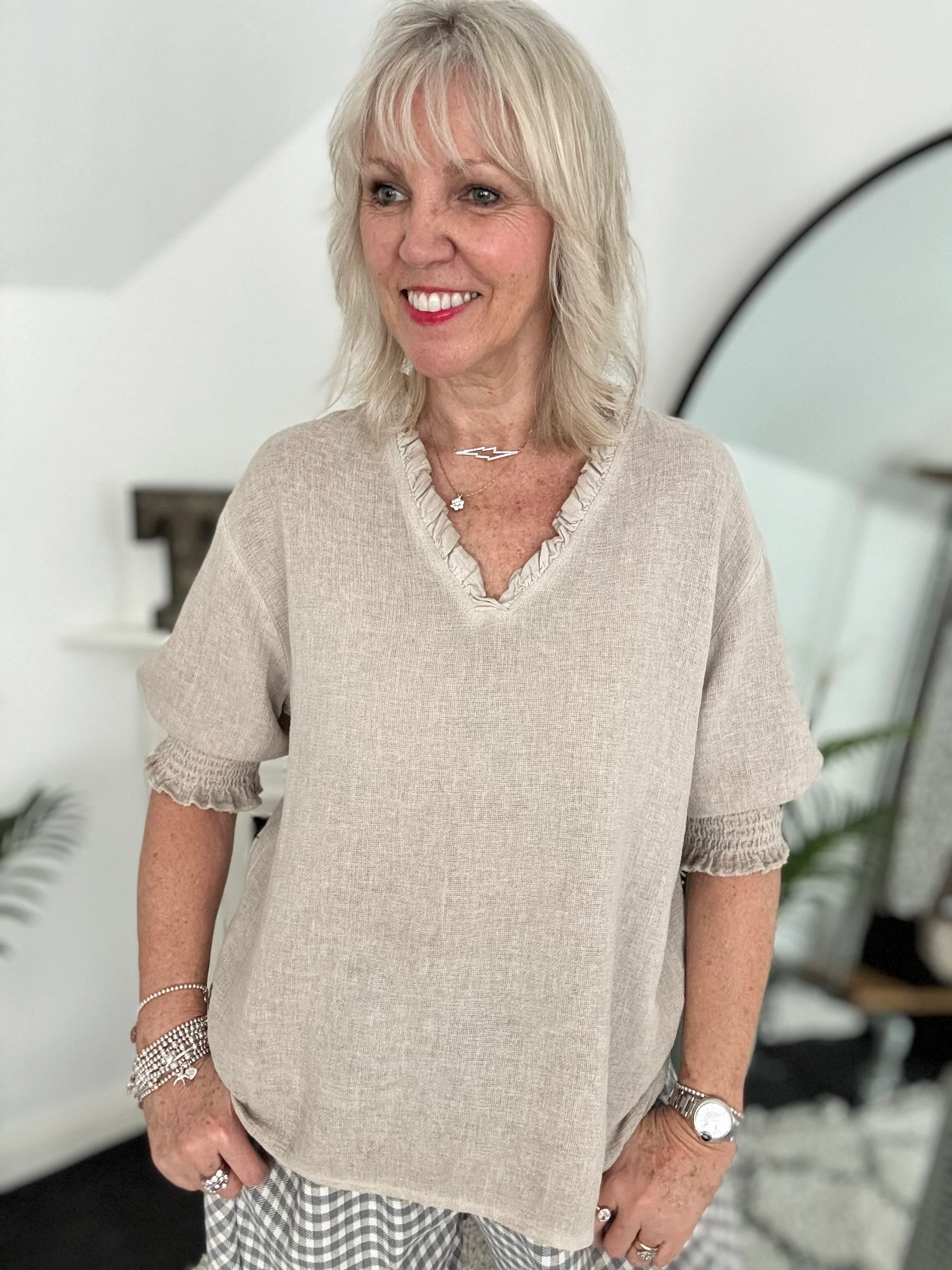 Linen & Cotton Top in Stone - Image 6