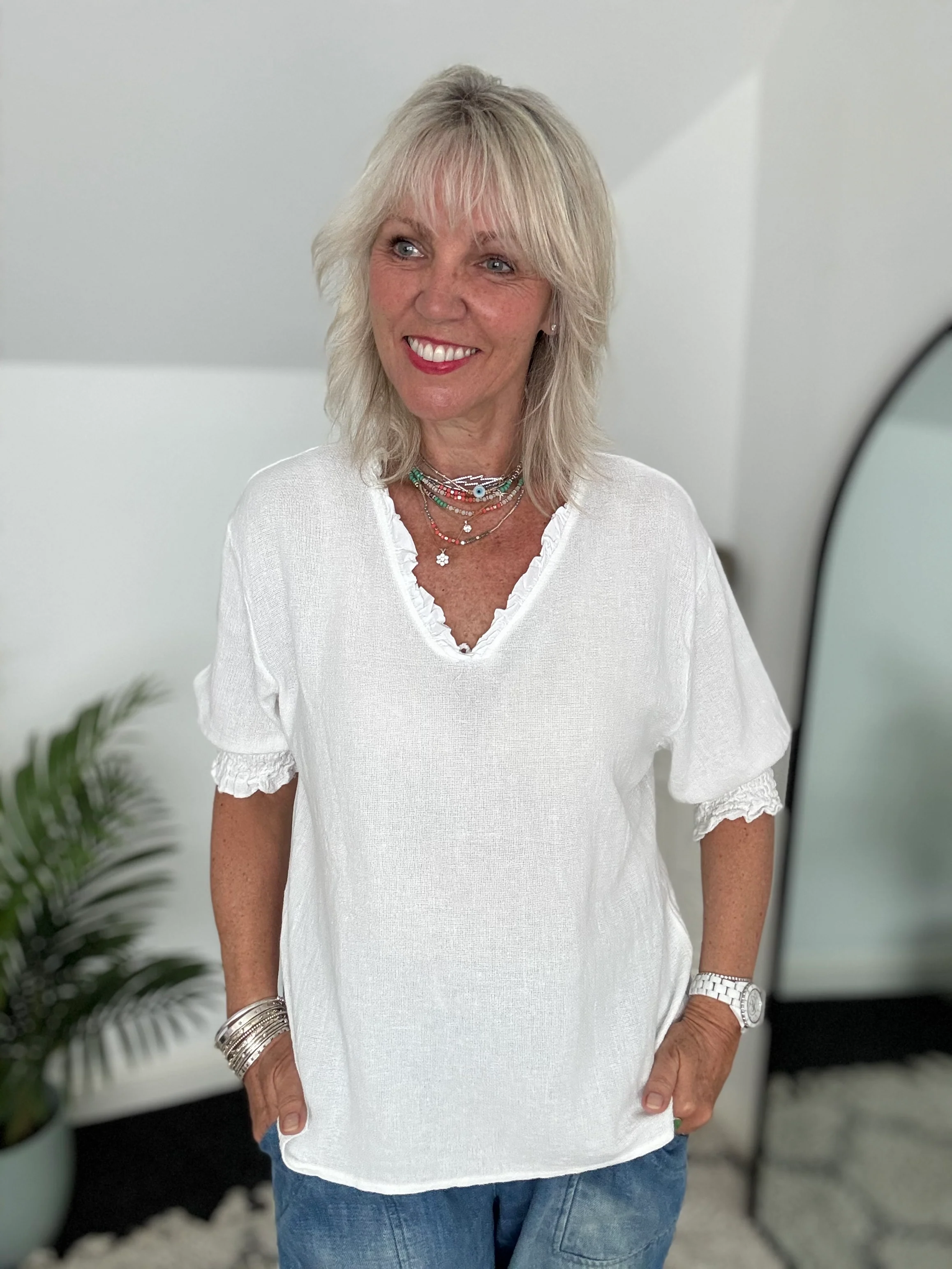 Linen & Cotton Top in White - Image 7