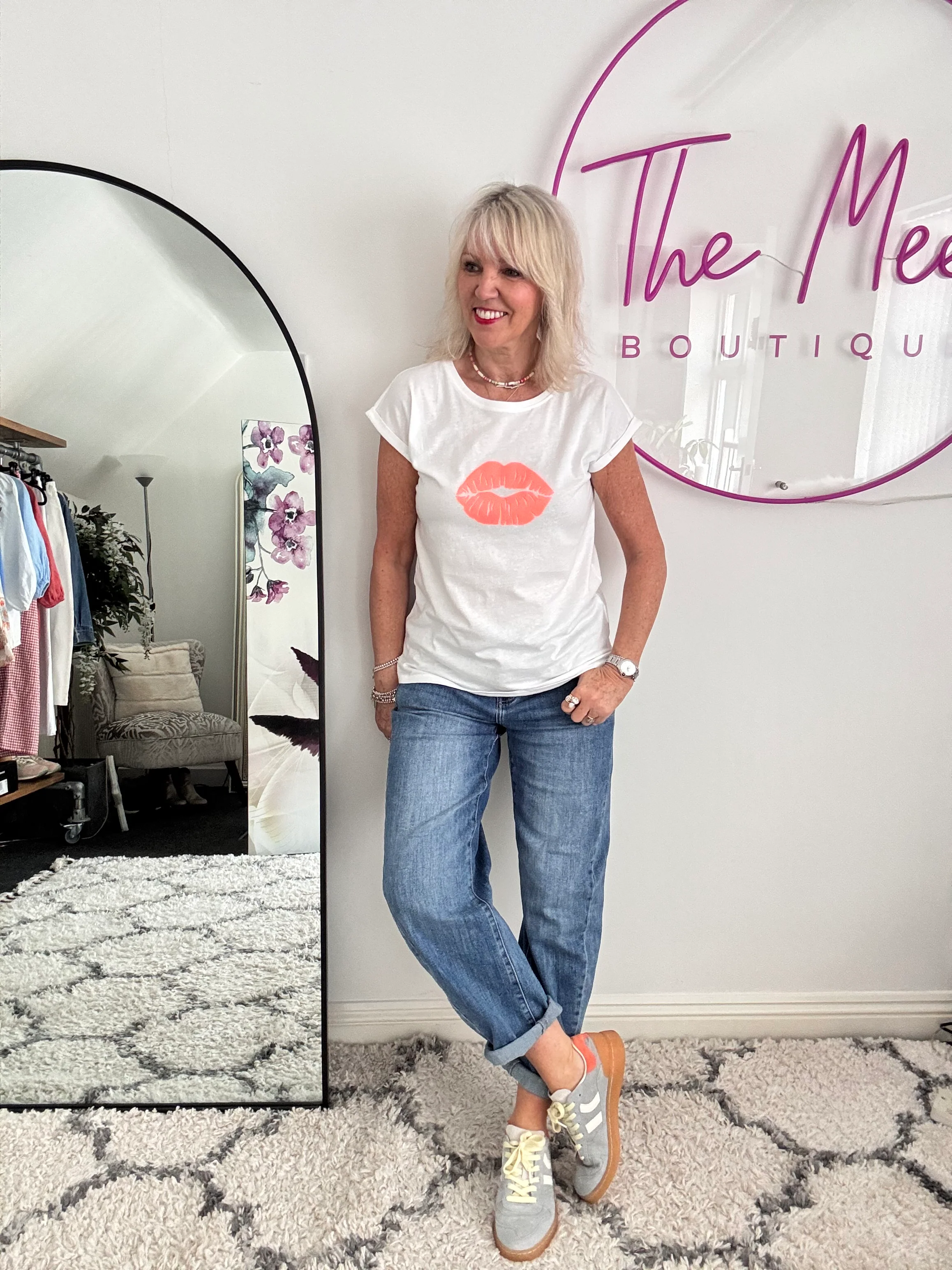 Lips Tee in White & Neon - Image 3