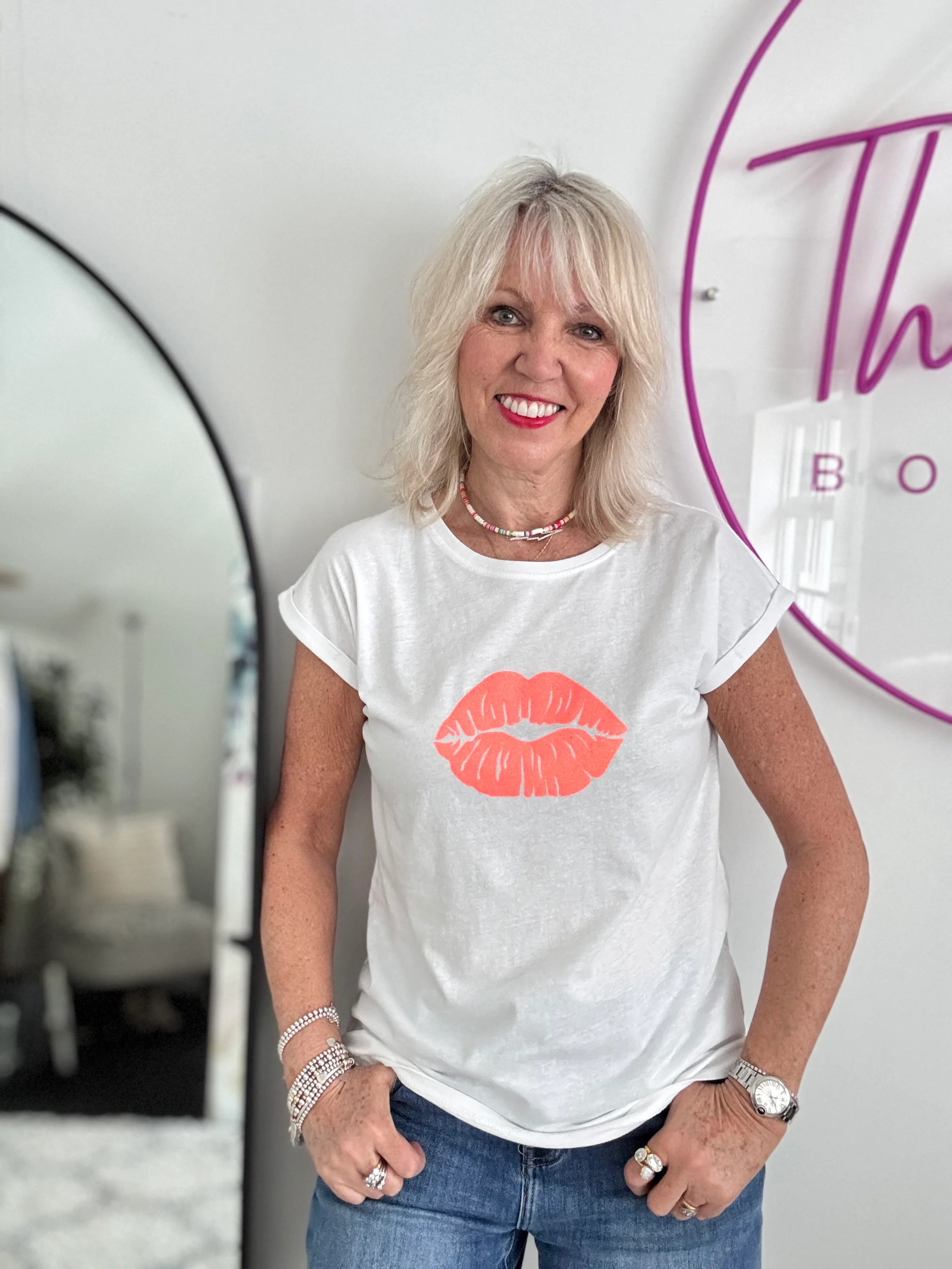 Lips Tee in White & Neon - Image 6