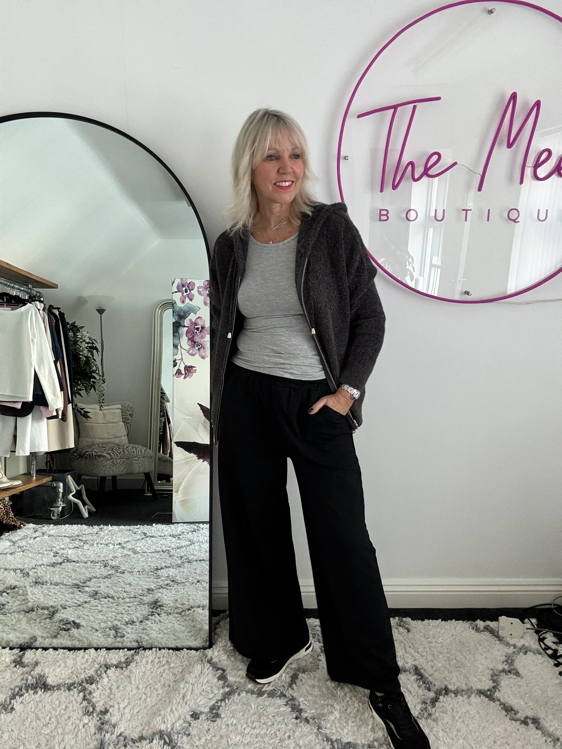 Long Sleeve Stretch Top in Marl Grey - Image 3