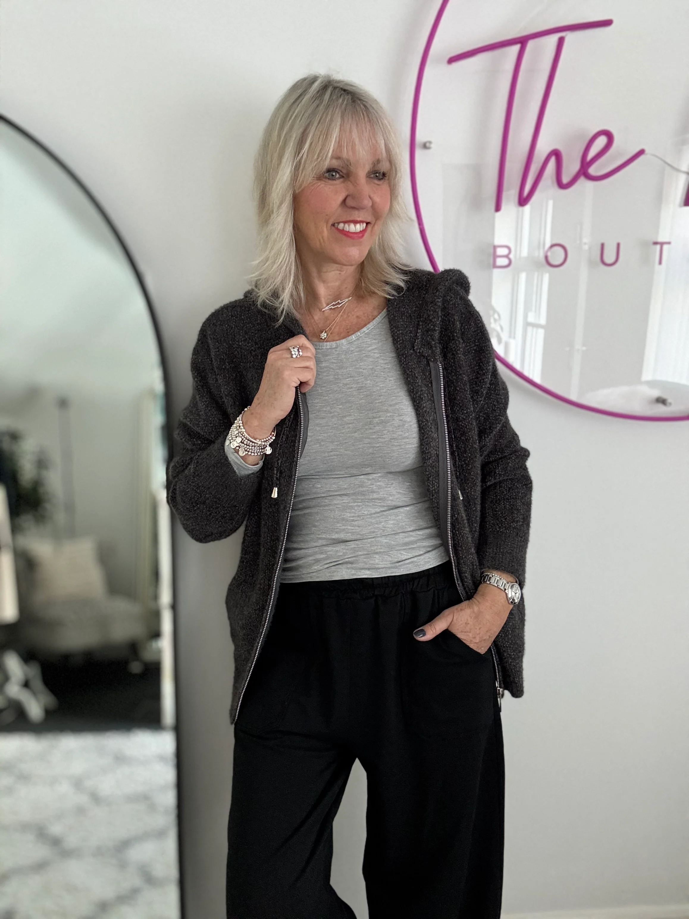 Long Sleeve Stretch Top in Marl Grey - Image 5