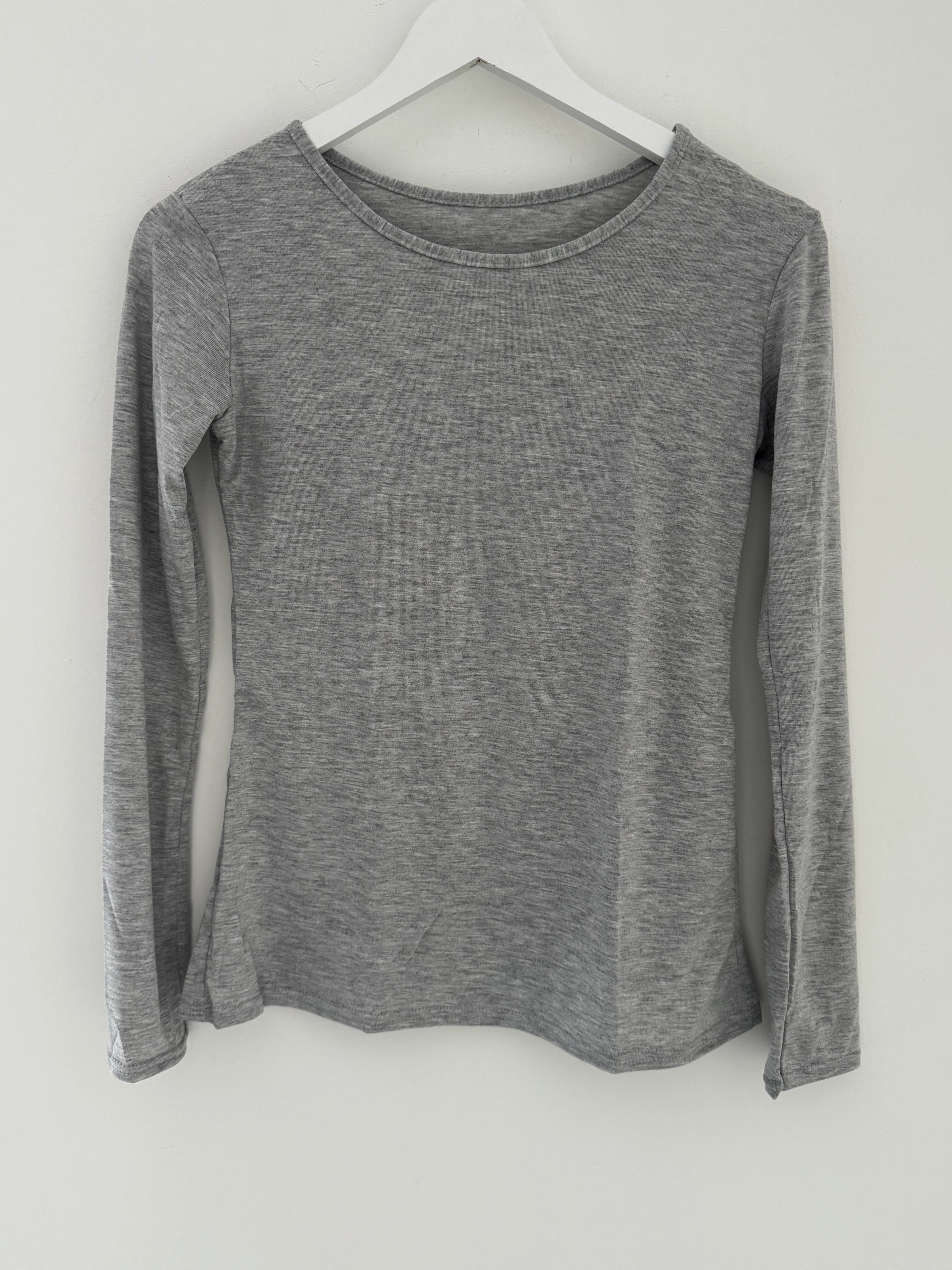 Long Sleeve Stretch Top in Marl Grey - Image 8