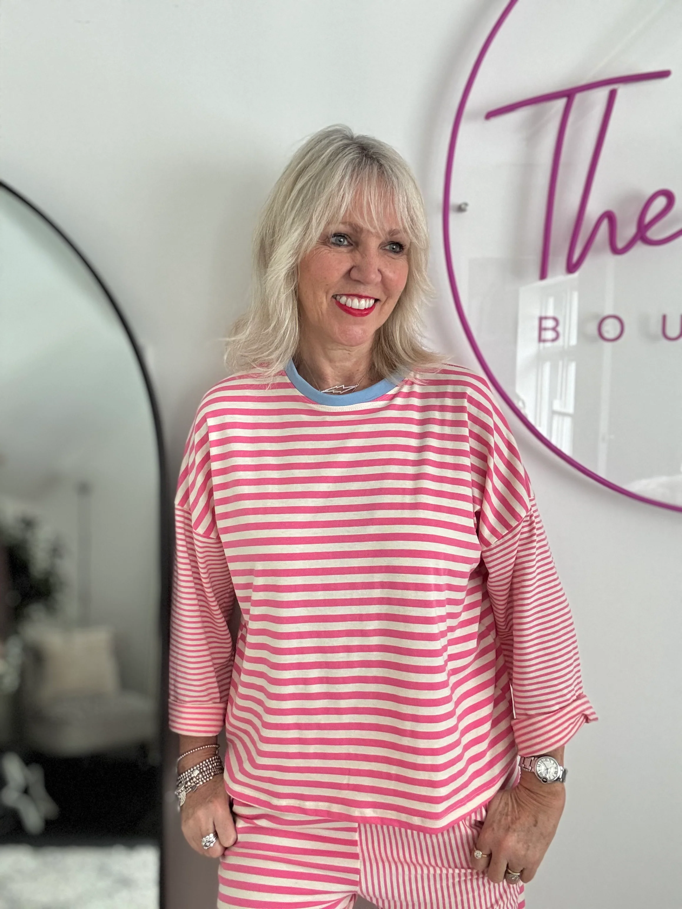 Long Sleeve Stripe Top in Pink & White - Image 3