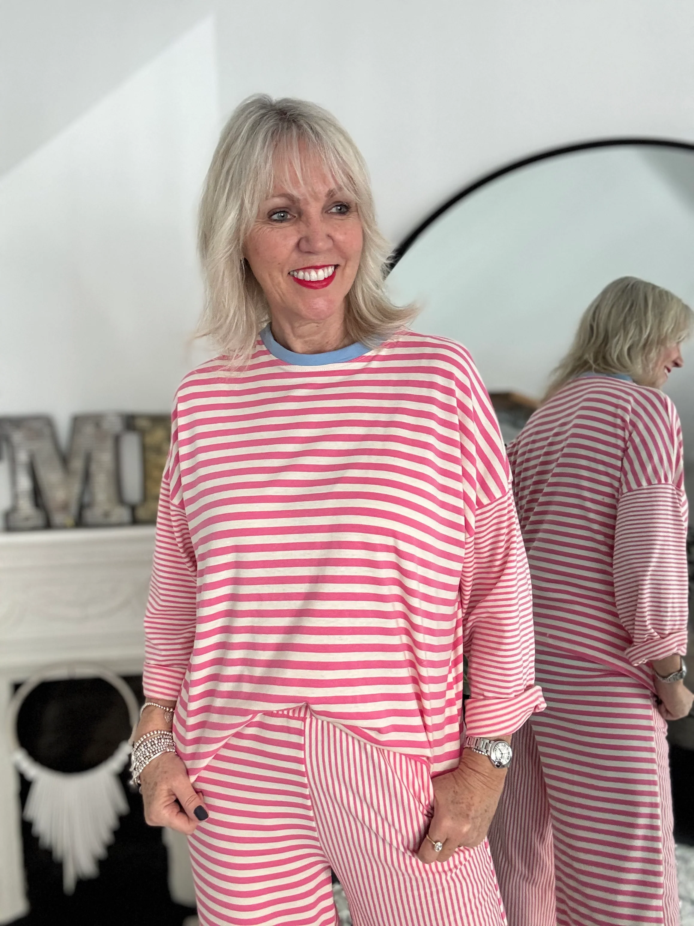Long Sleeve Stripe Top in Pink & White - Image 5