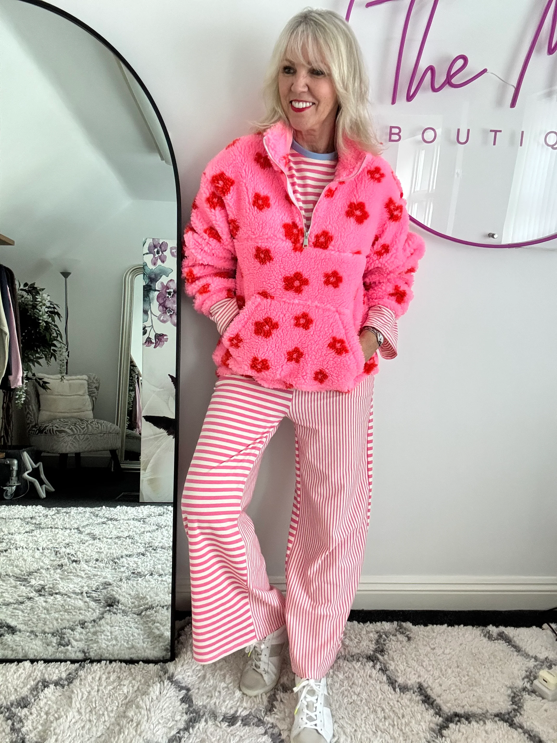 Long Sleeve Stripe Top in Pink & White - Image 6