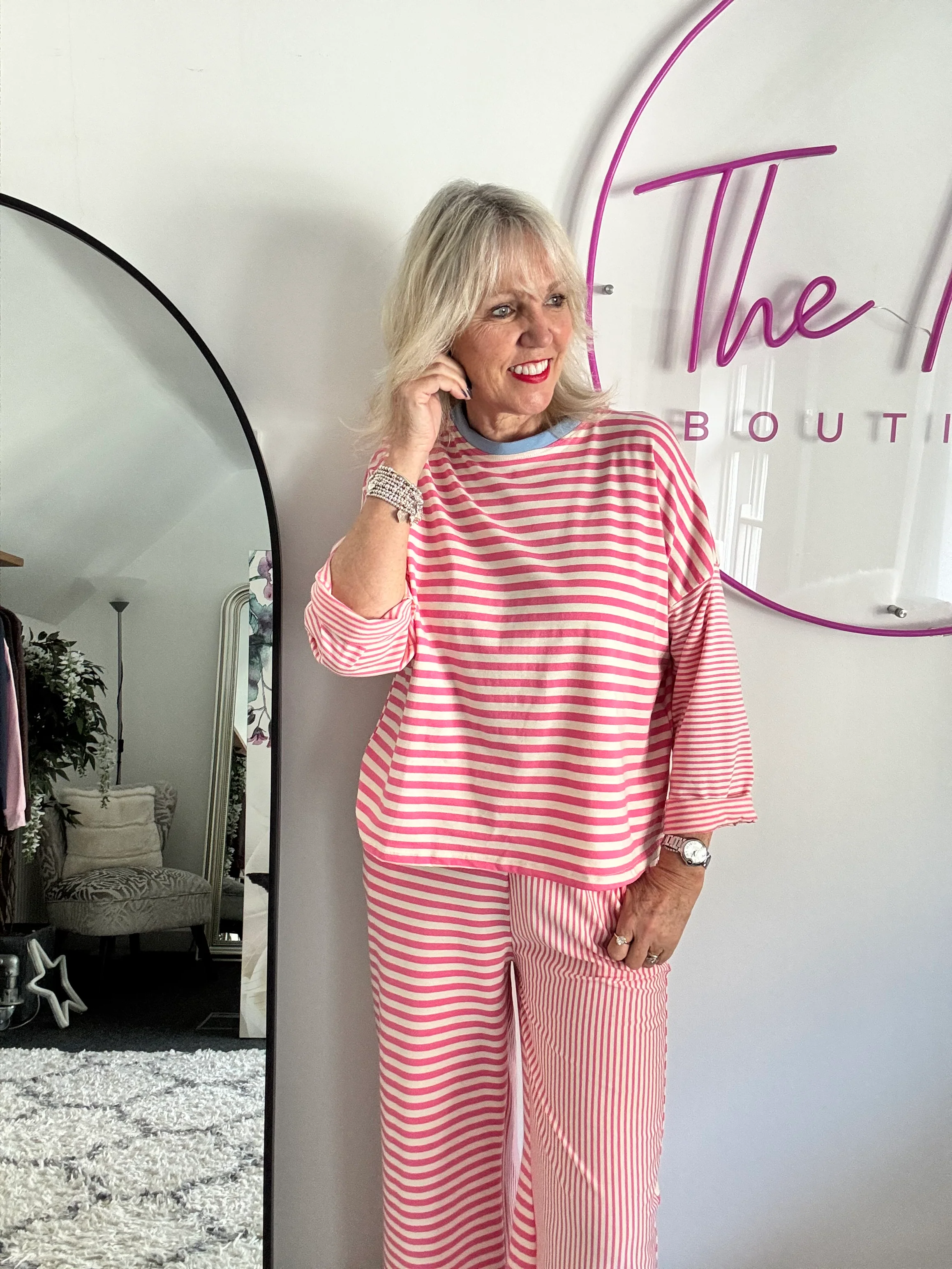 Long Sleeve Stripe Top in Pink & White - Image 7