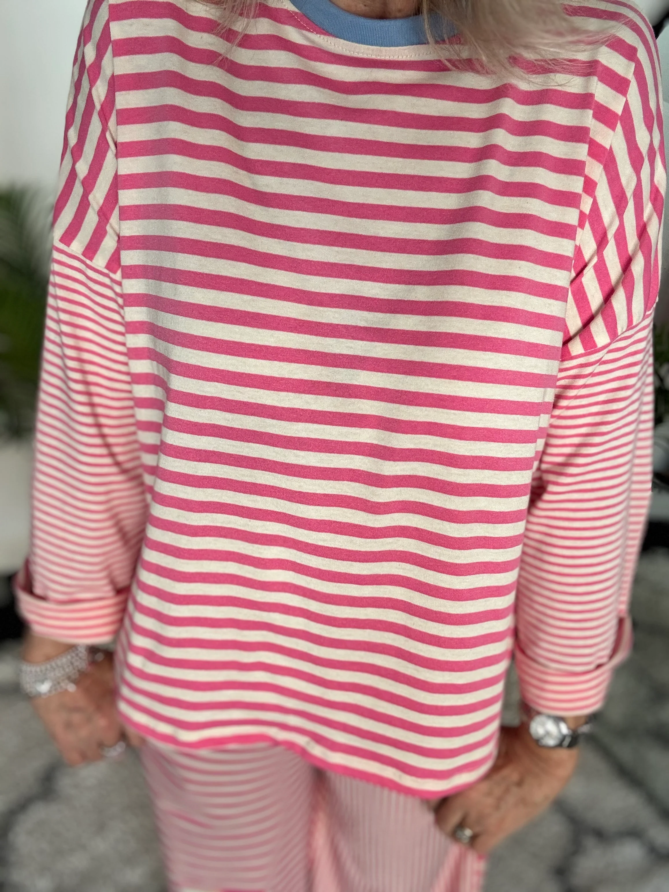 Long Sleeve Stripe Top in Pink & White - Image 8